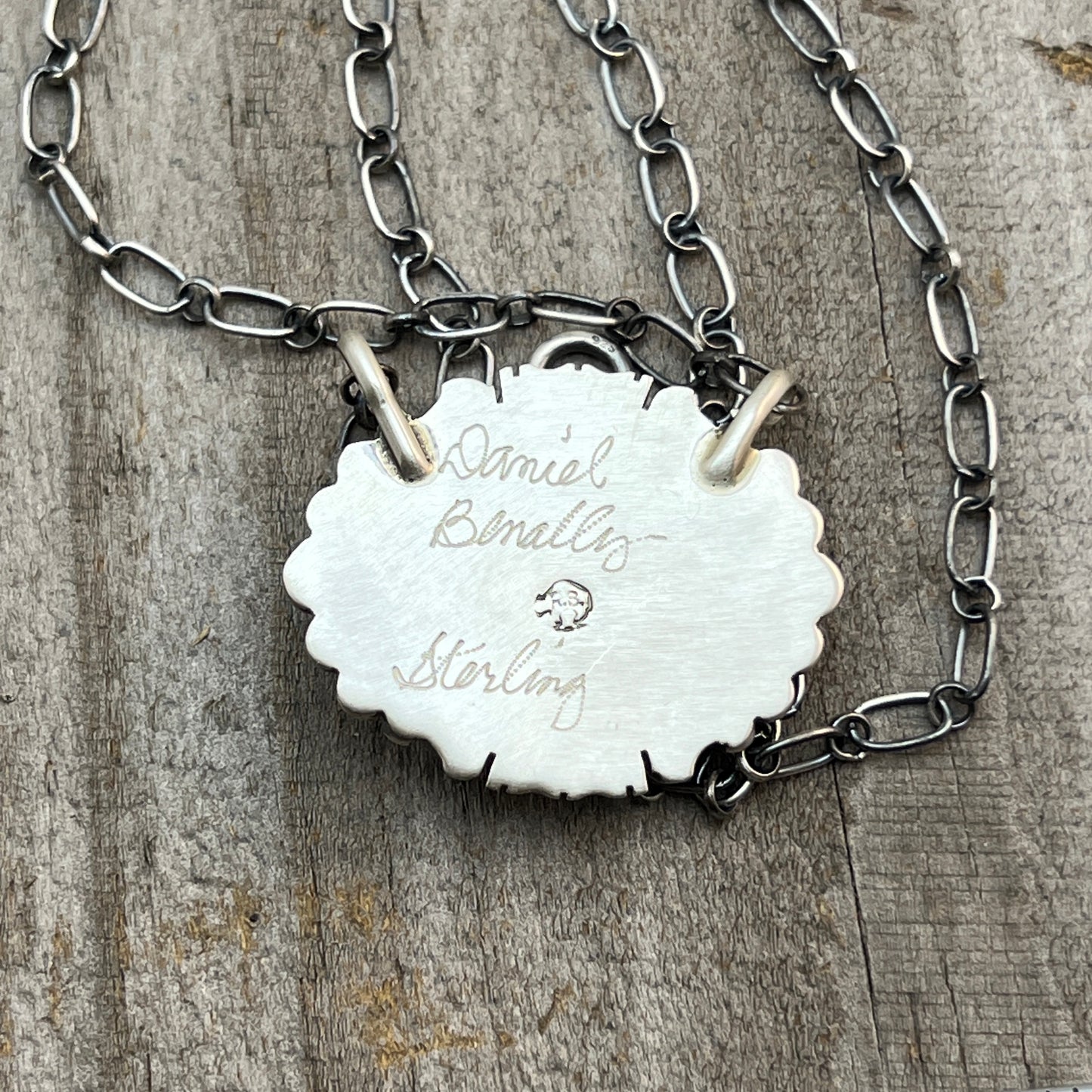 18" Kingman Spiderweb Turquoise Necklace Sterling silver Navajo Daniel Benally 609