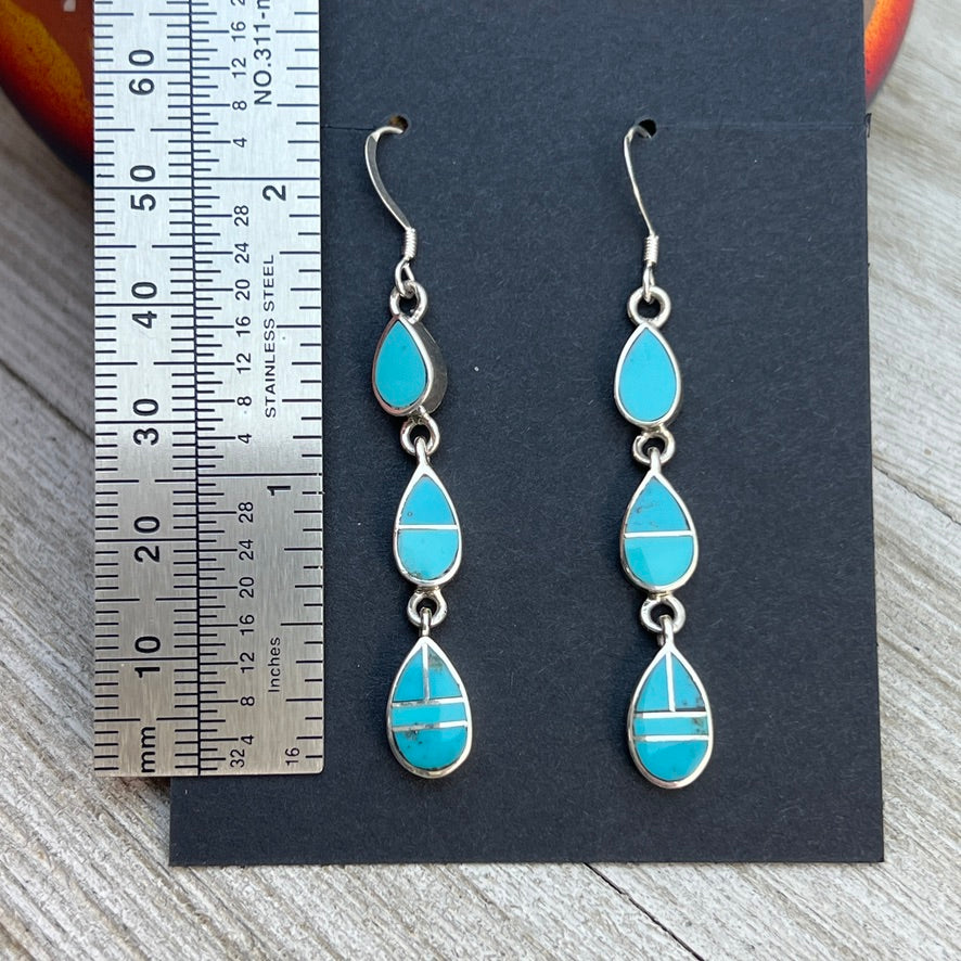 Elegant modern inlay dangle earrings Turquoise Navajo handmade James Manygoats