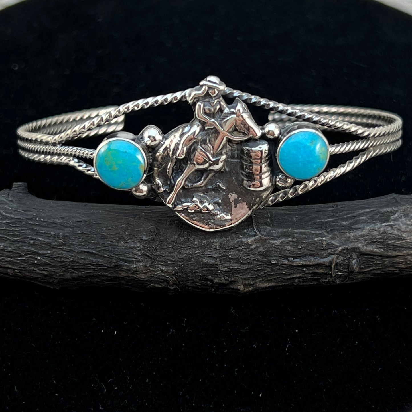Barrel Racer Sterling silver turquoise cuff Bracelet Navajo handmade Marie Bahe 3