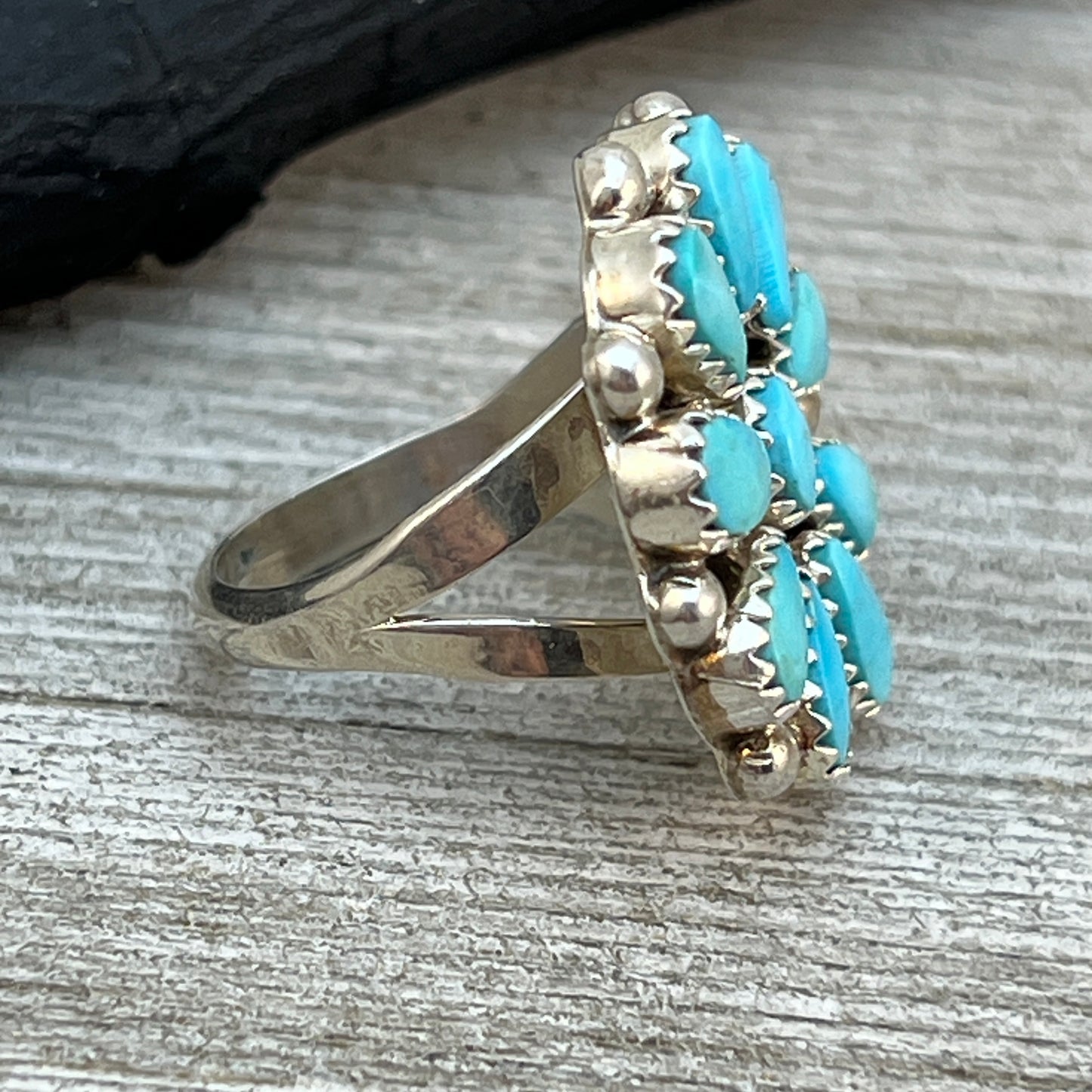 Size 6 Blue Turquoise Round Cluster Ring Navajo handmade Sterling Silver Alicia Wilson