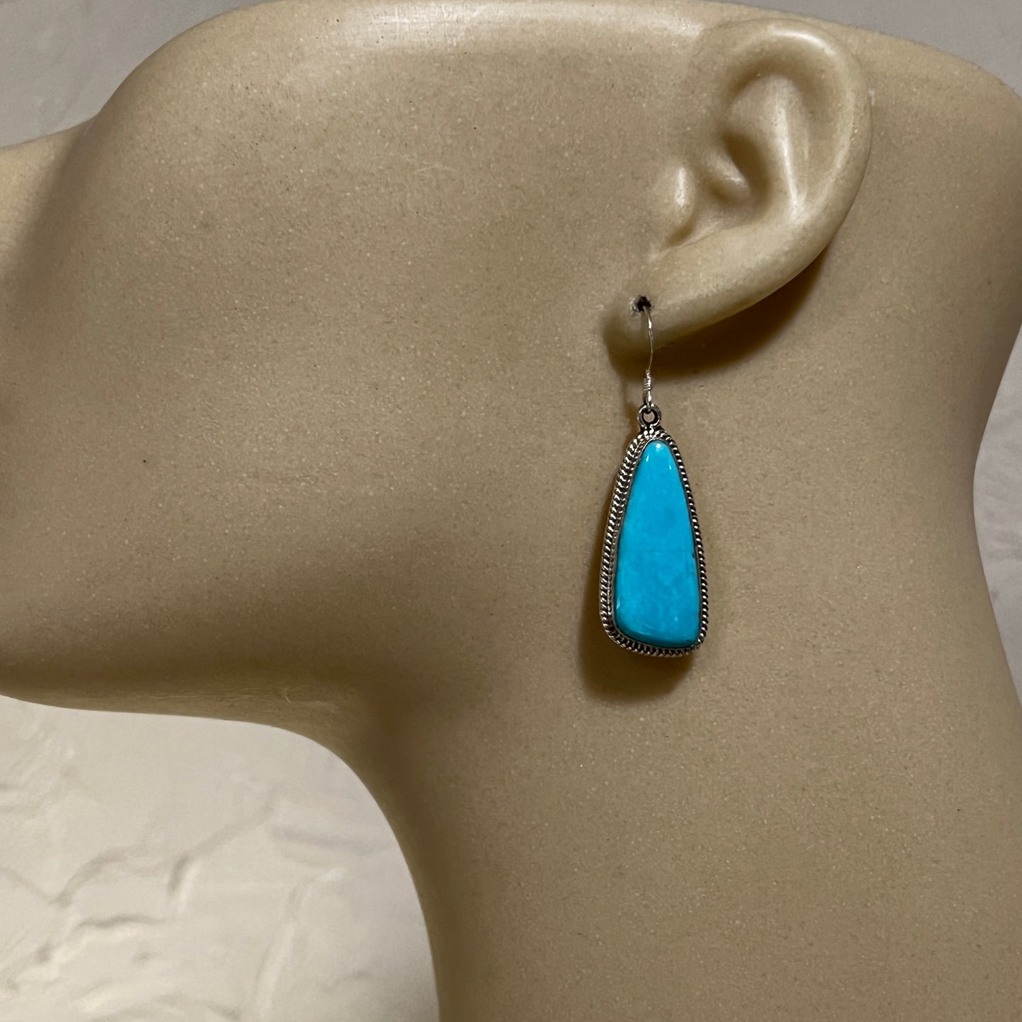 Simple Blue Campitos turquoise earrings Navajo handmade sterling silver, Sharon McCarthy