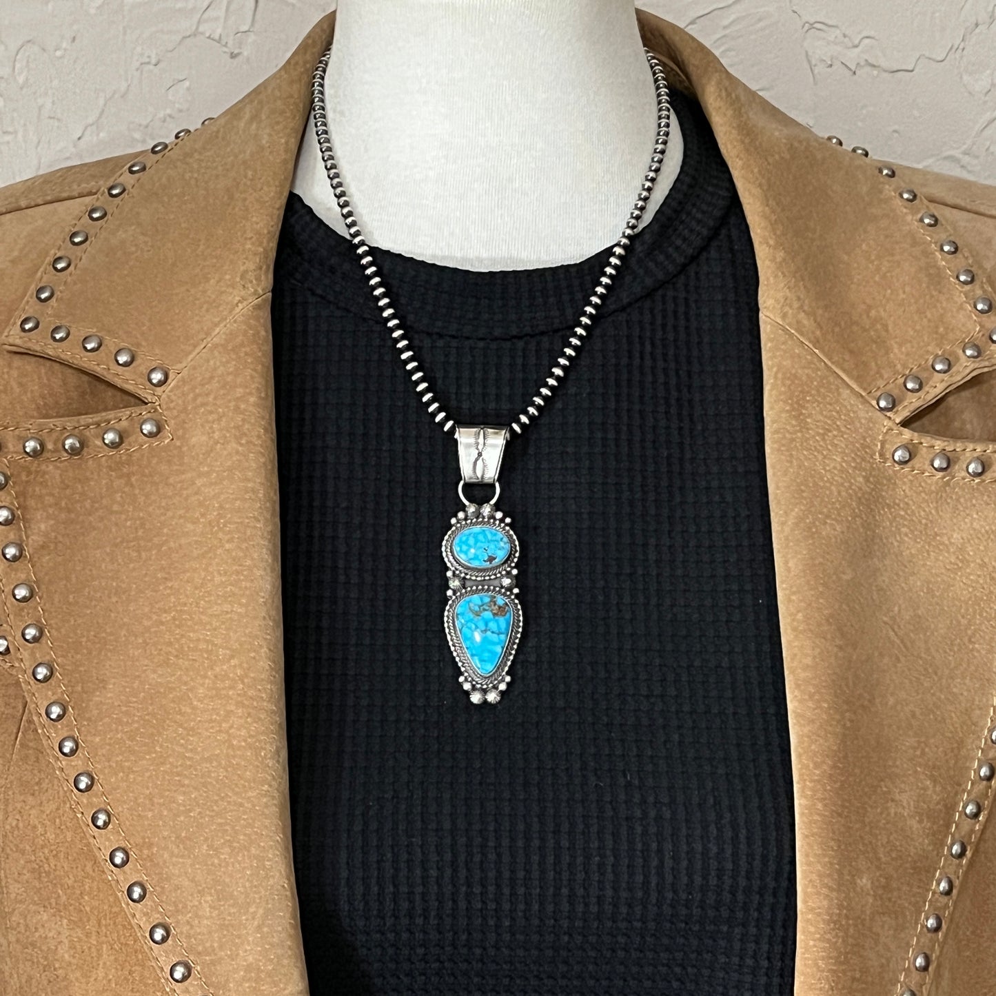Blue Kingman Waterweb Turquoise Pendant 4 Navajo Sterling Silver Tom Lewis