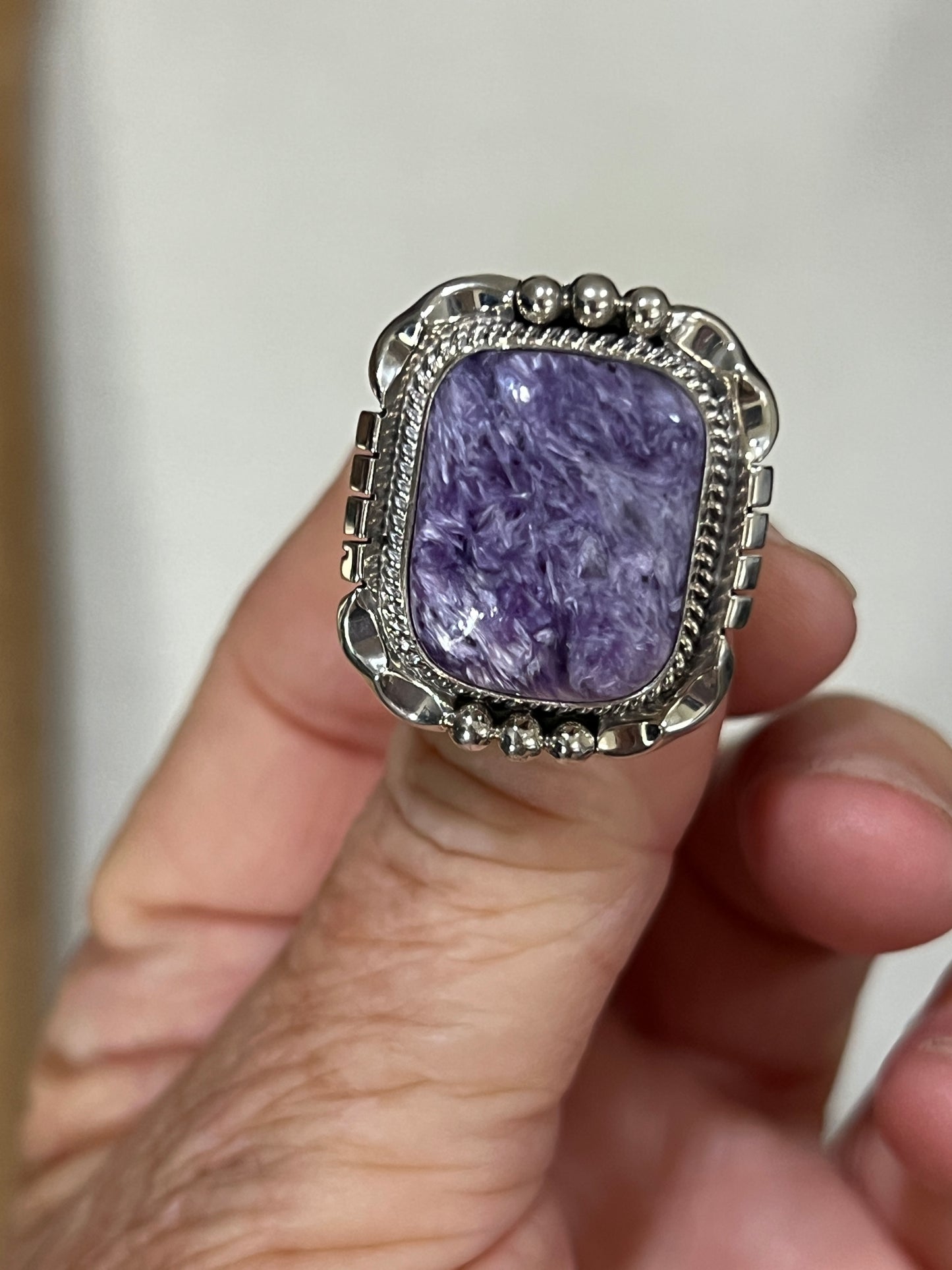 Size 6 Charoite sterling silver handmade ring #8 Navajo Samuel Yellowhair