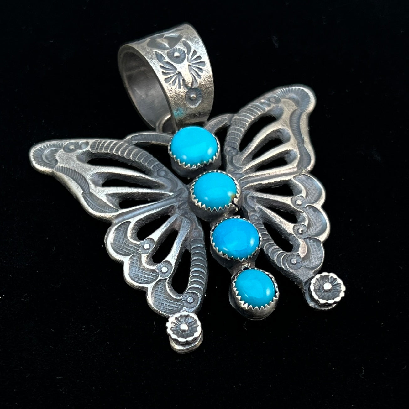 Blue Turquoise Butterfly Pendant Sterling Silver Navajo handmade Eva Linberg Billah