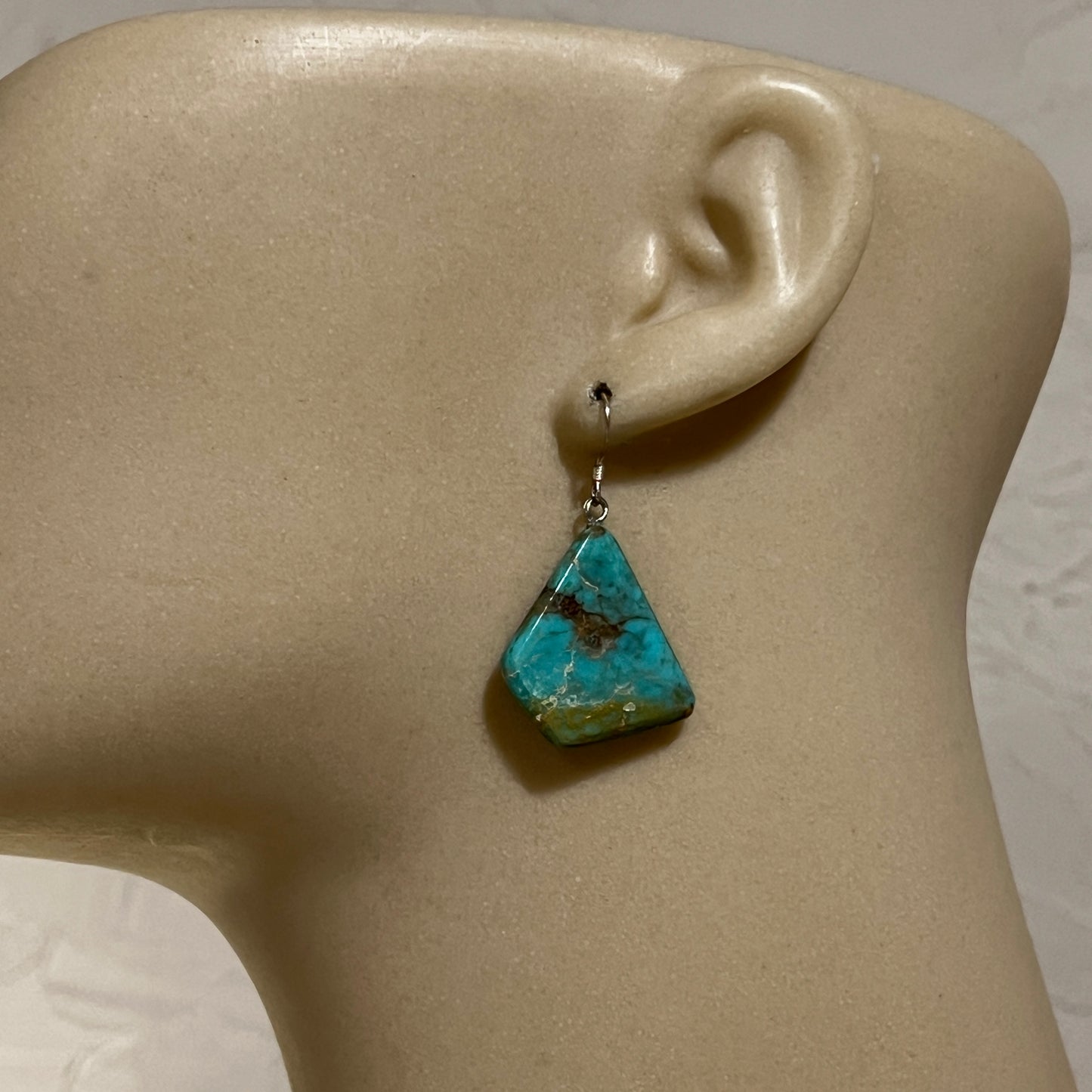 Tyrone Turquoise handmade slab earrings, sliced turquoise
