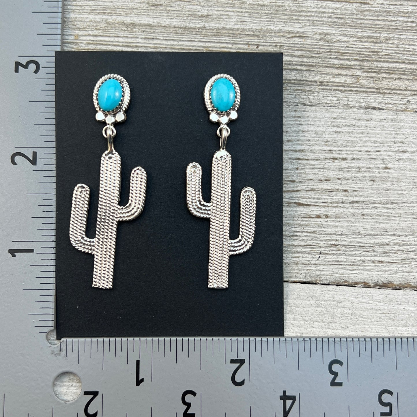 Navajo handmade turquoise Cactus dangle earrings sterling silver Annie Spencer