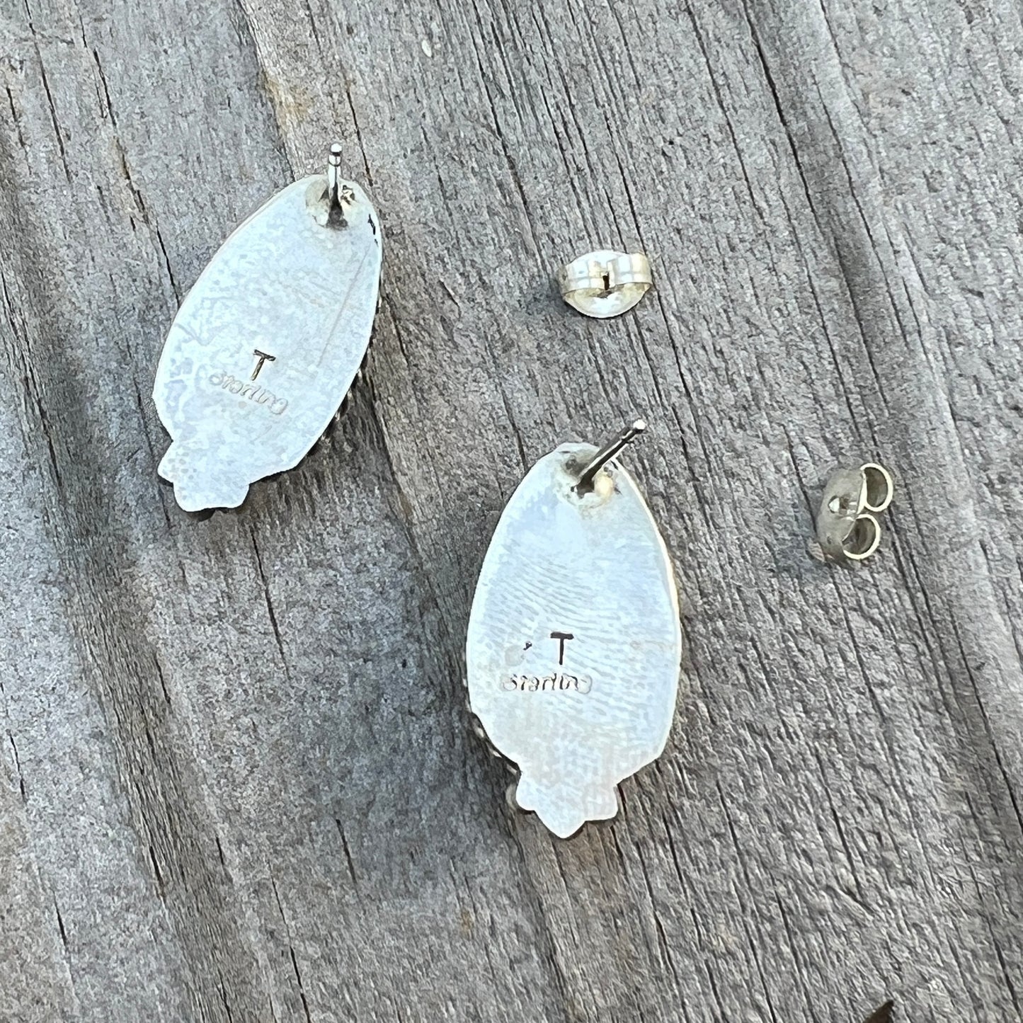 Green Kingman Turquoise Teardrop stud earrings sterling silver Theresa Smith Navajo 720