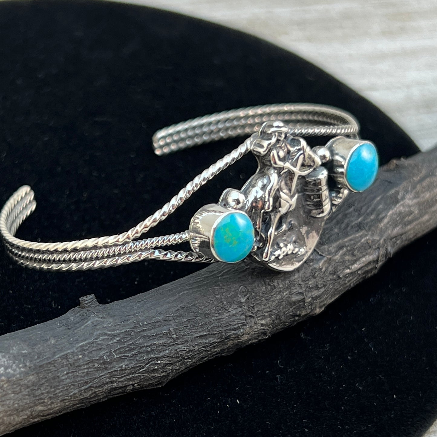 Barrel Racer Sterling silver turquoise cuff Bracelet Navajo handmade Marie Bahe 3