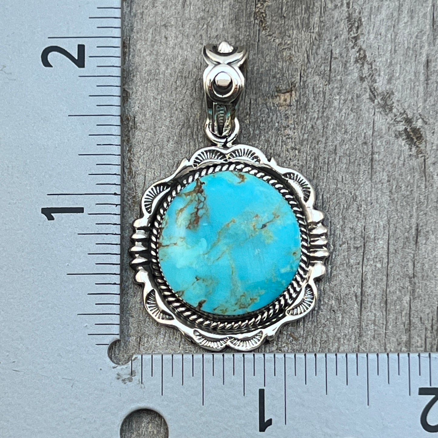 Kingman Turquoise Pendant Sterling silver Navajo handmade Jeremy Delgarito 555