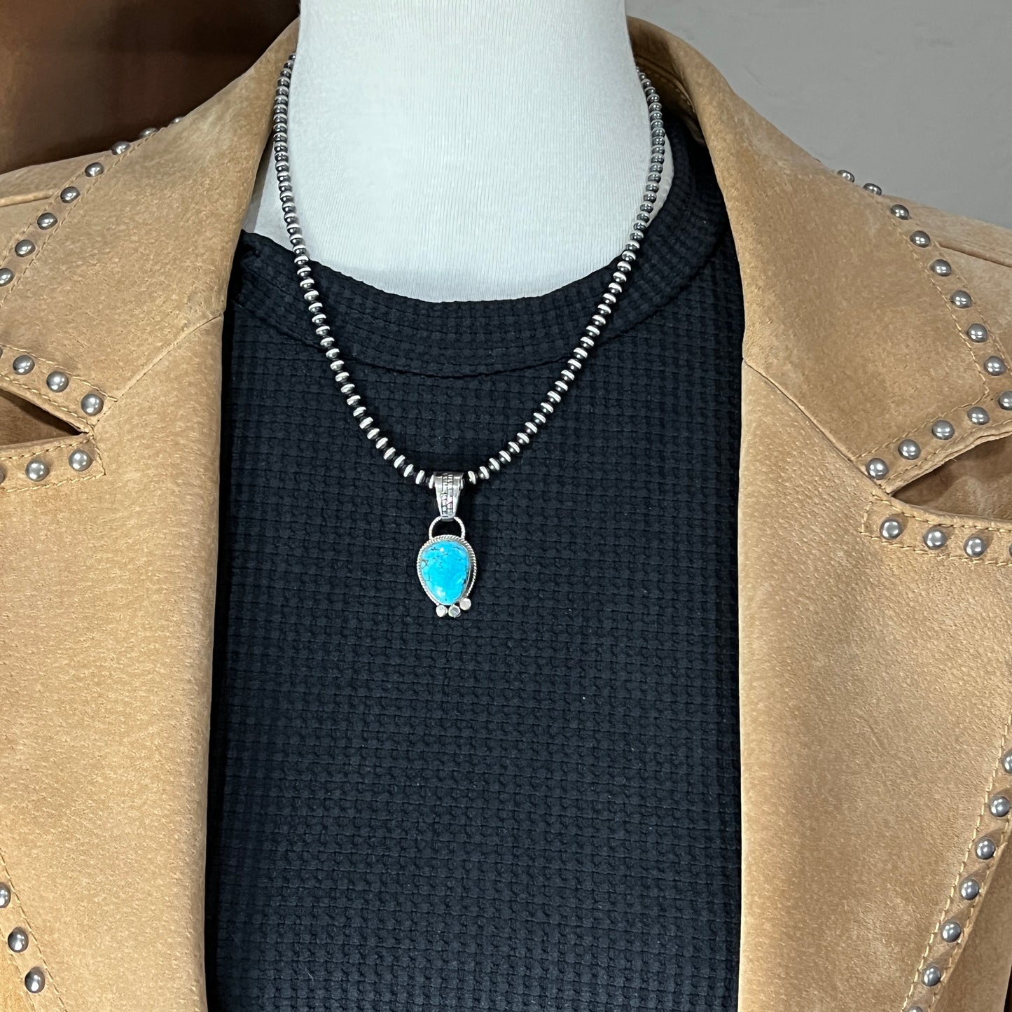 Blue Kingman Turquoise pendant Navajo handmade Sharon McCarthy Sterling Silver 12