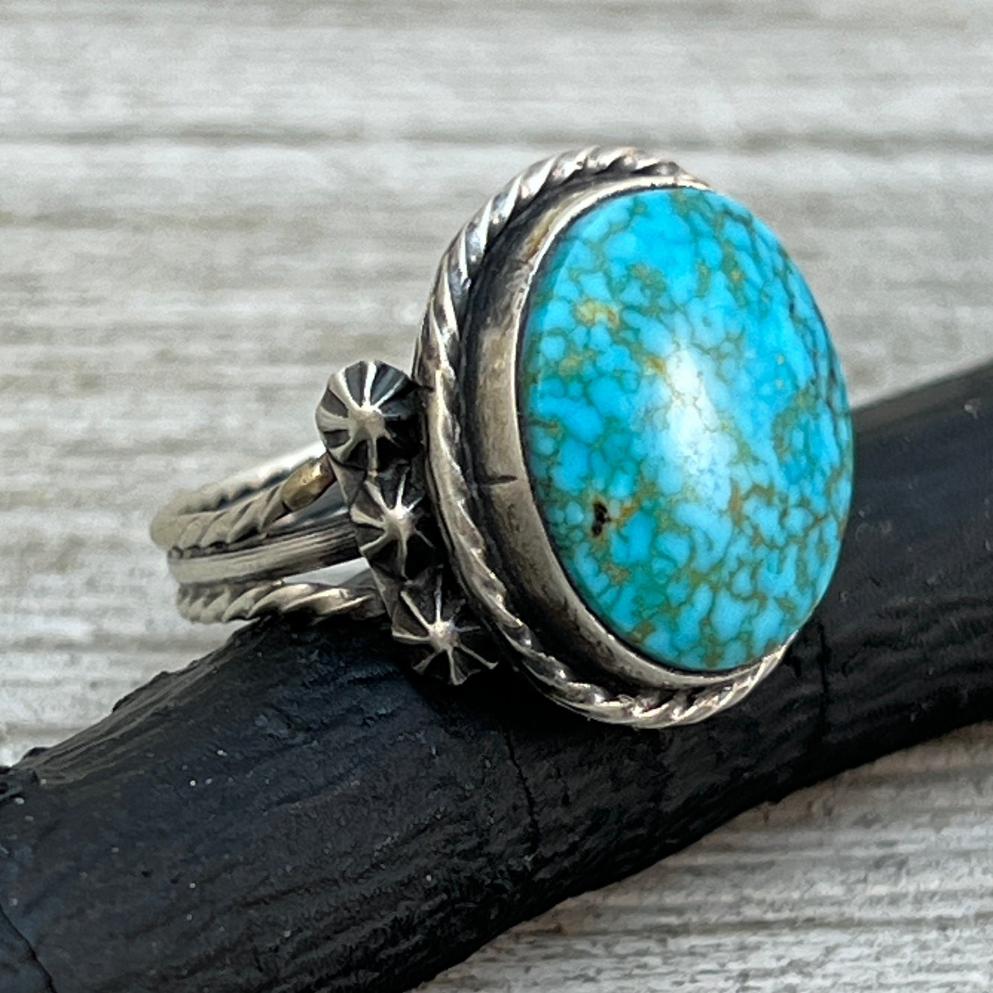 Size 7.75 Blue Kingman Turquoise Sterling Silver Ring Samuel Yellowhair Navajo