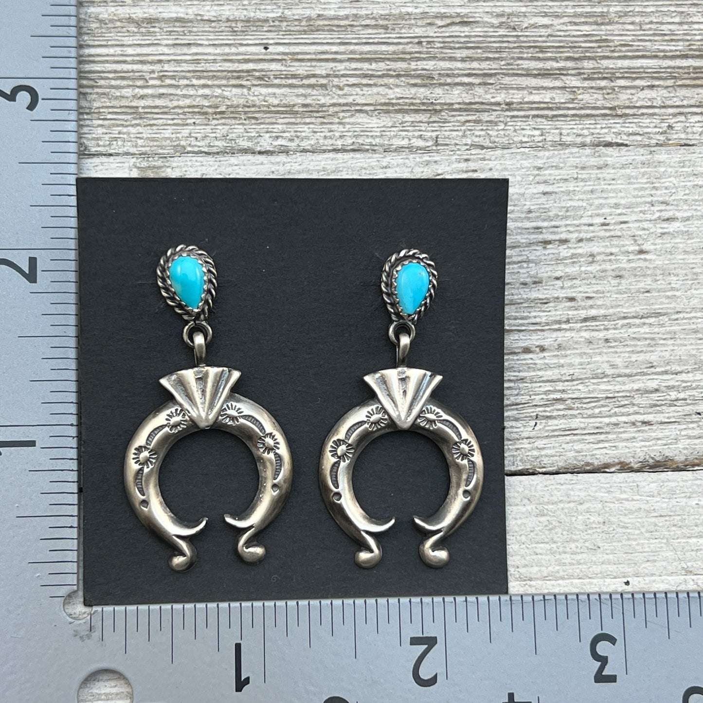 Turquoise naja earrings sterling silver Navajo Adrienne Gordon 444