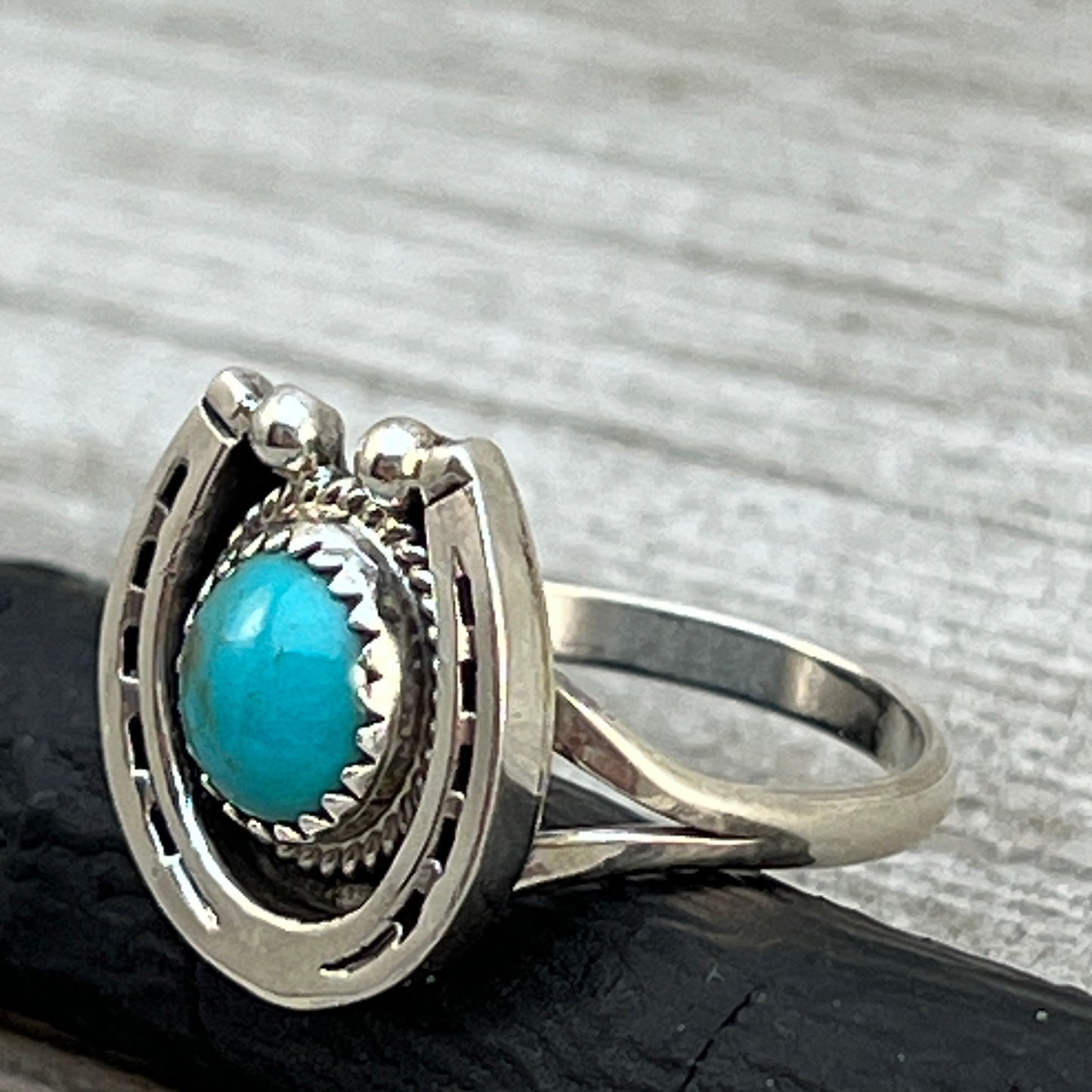 Size 9.5 Campitos Turquoise sterling silver horseshoe ring western equestrian jewelry Rodeo