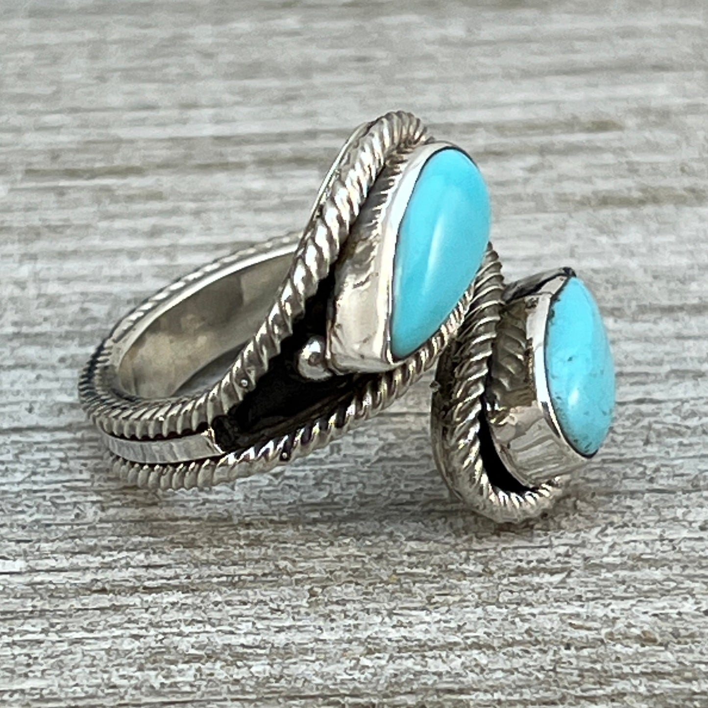 Size 8 Light Blue Turquoise Wrap Sterling Silver Ring handmade Kenny Lonjose