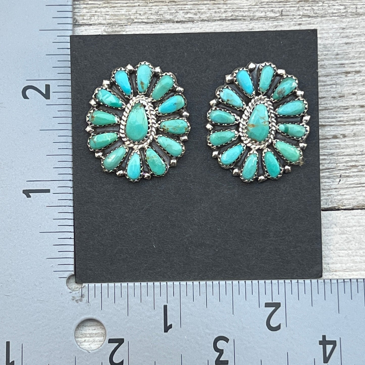 Blue Turquoise petit point cluster stud Earrings sterling silver Navajo Zeita Begay