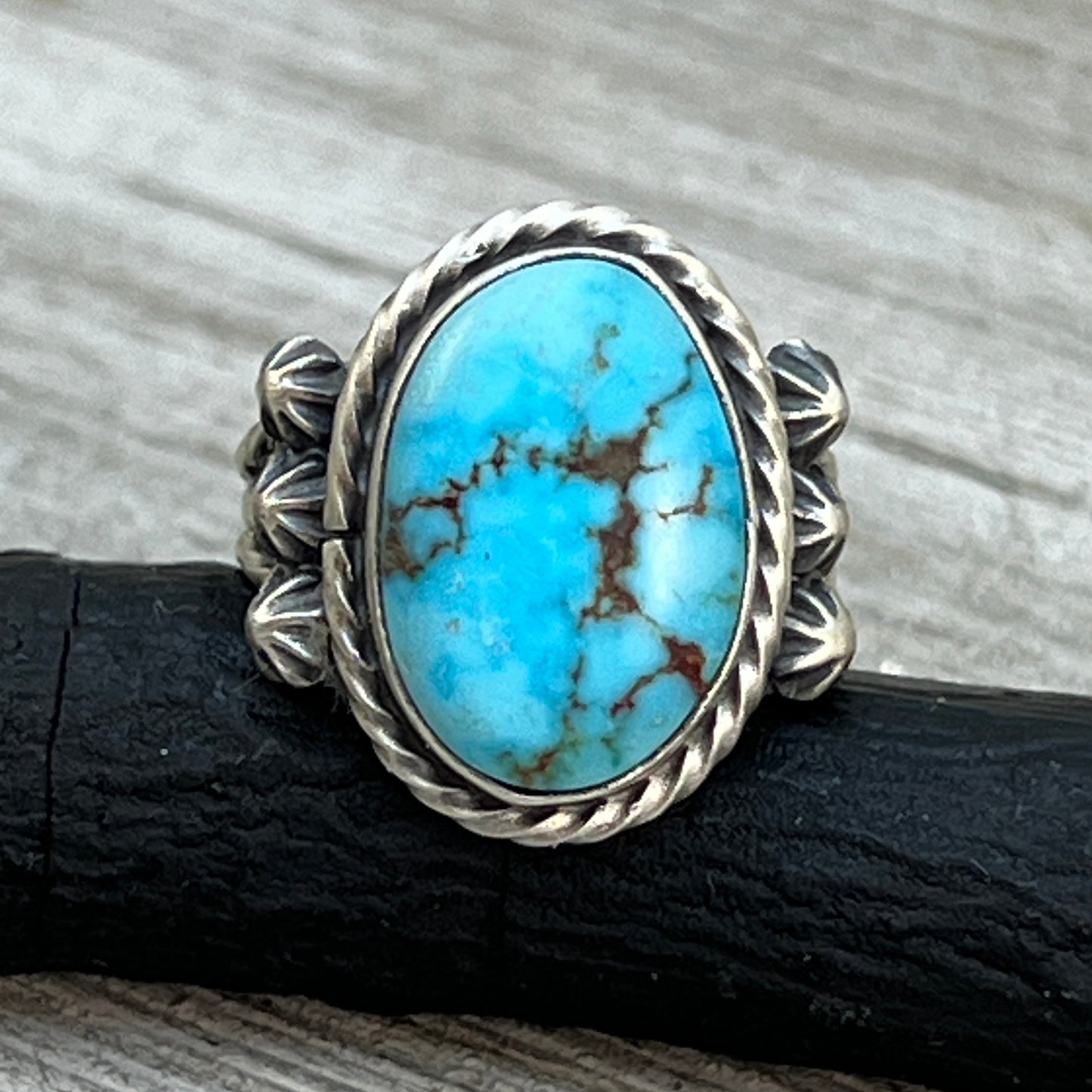 Size 7 Blue Kingman Turquoise Sterling Silver Ring Samuel Yellowhair Navajo
