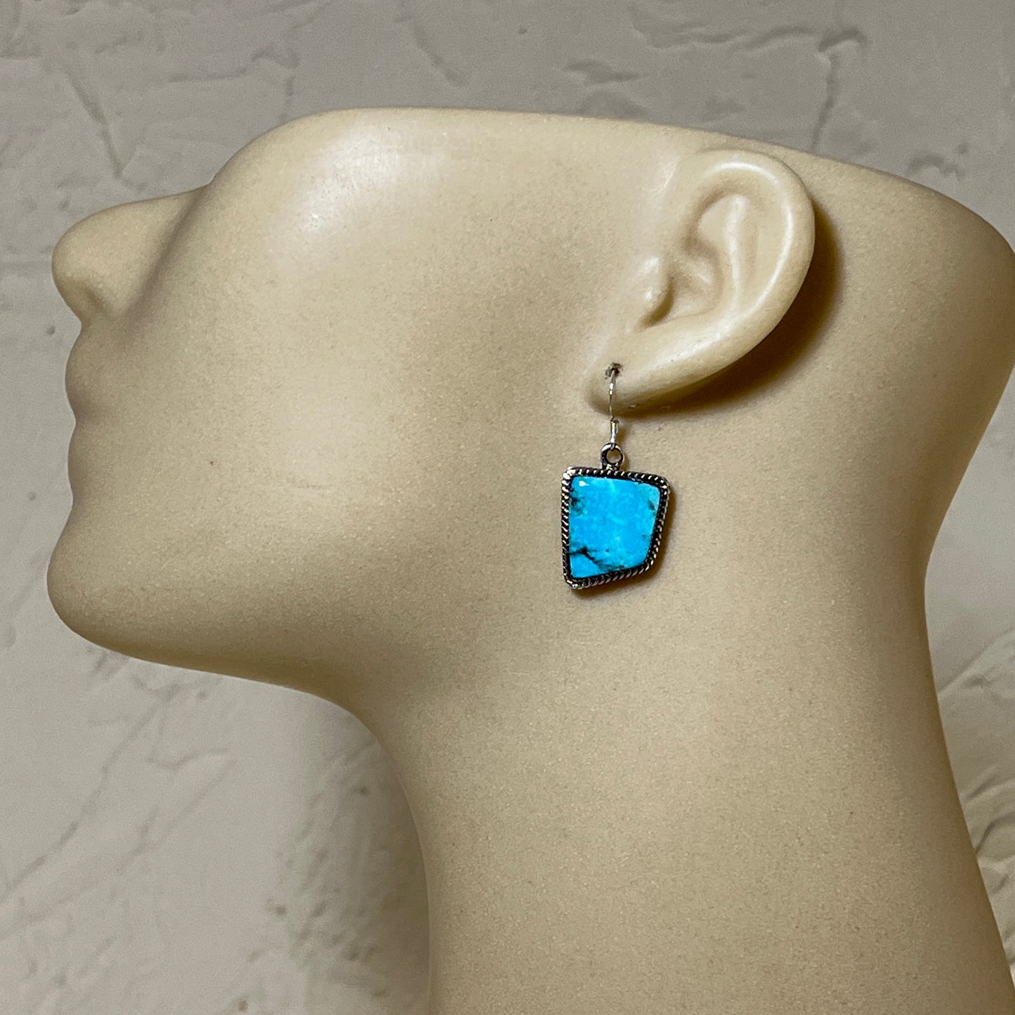Geometric Blue Turquoise Dangle Earrings sterling silver Navajo Arlene Lewis