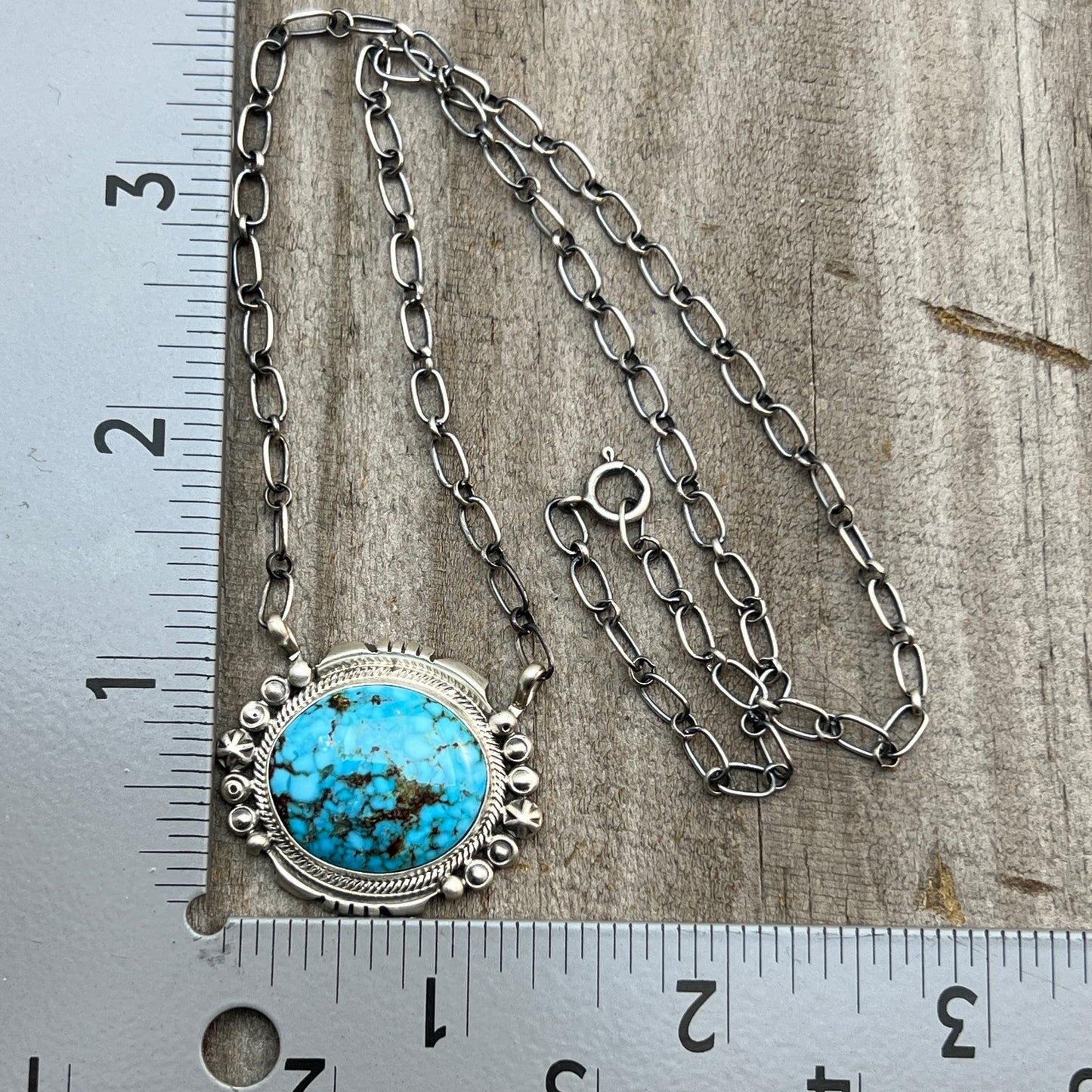 18" Kingman Spiderweb Turquoise Necklace Sterling silver Navajo Daniel Benally 606