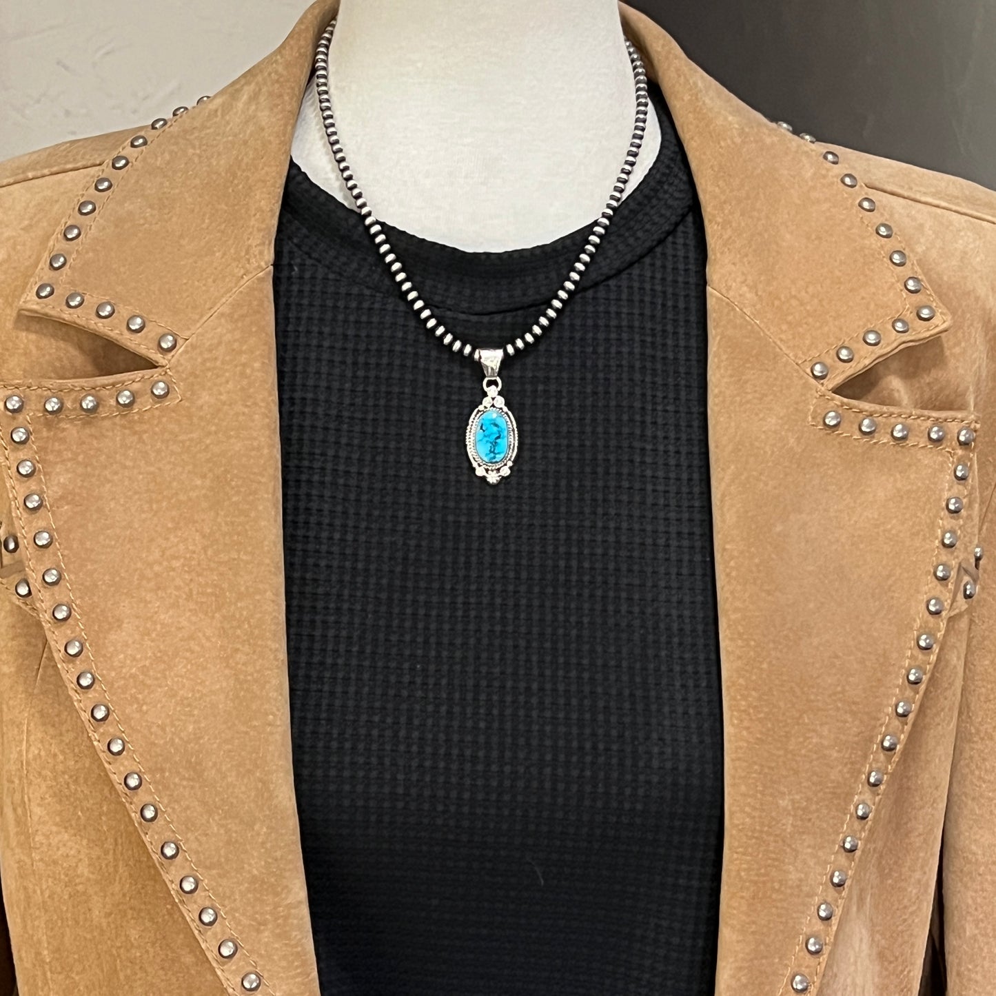 Blue Kingman Turquoise Pendant Navajo handmade Daniel Benally sterling silver