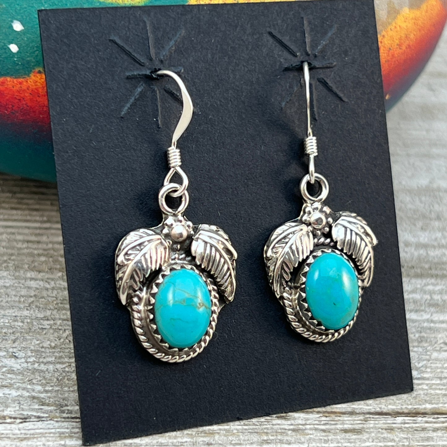 Small Turquoise dangle earrings sterling silver turquoise Sharon McCarthy 413