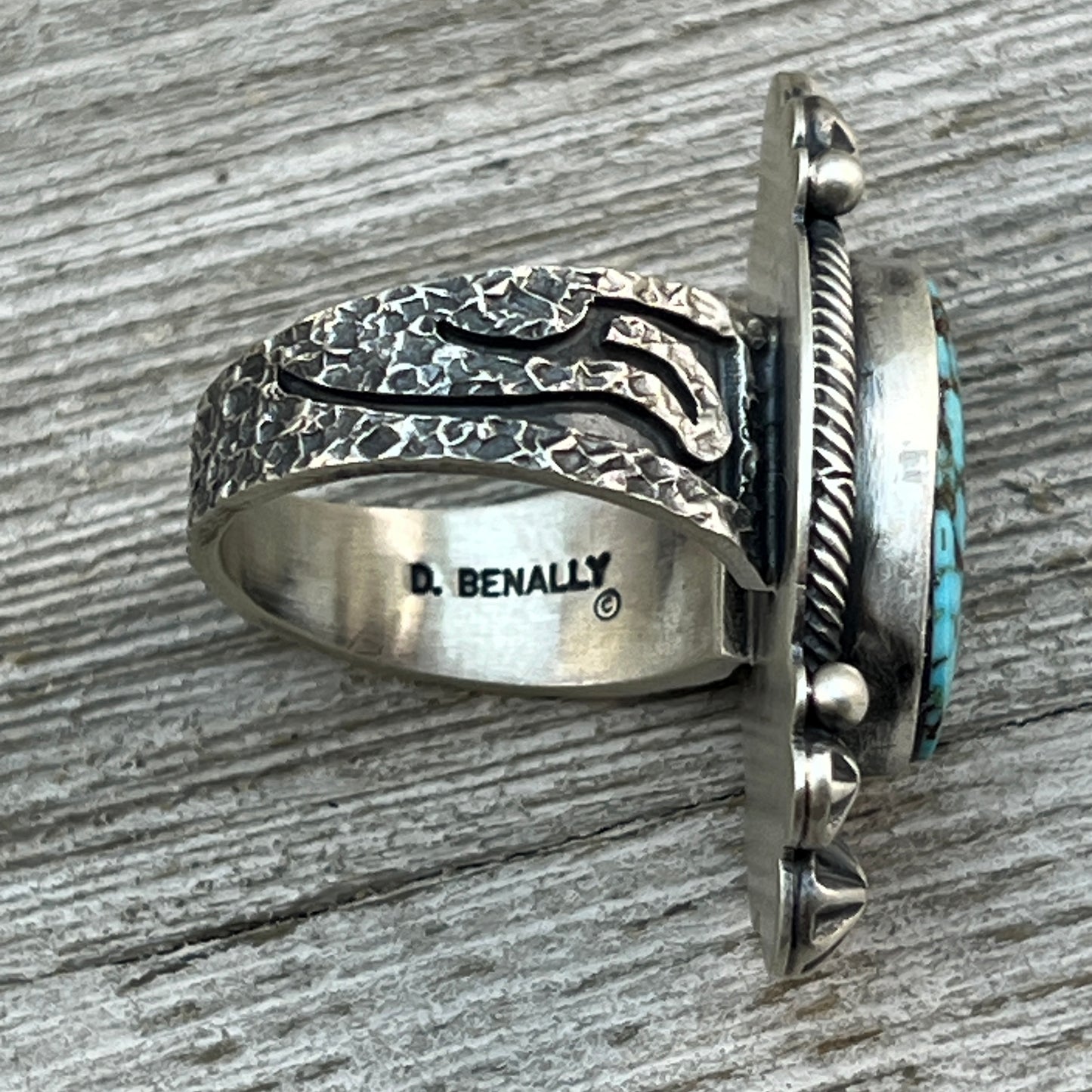 Size 9 High Grade Natural Kingman Spiderweb Turquoise ring Navajo Daniel Benally