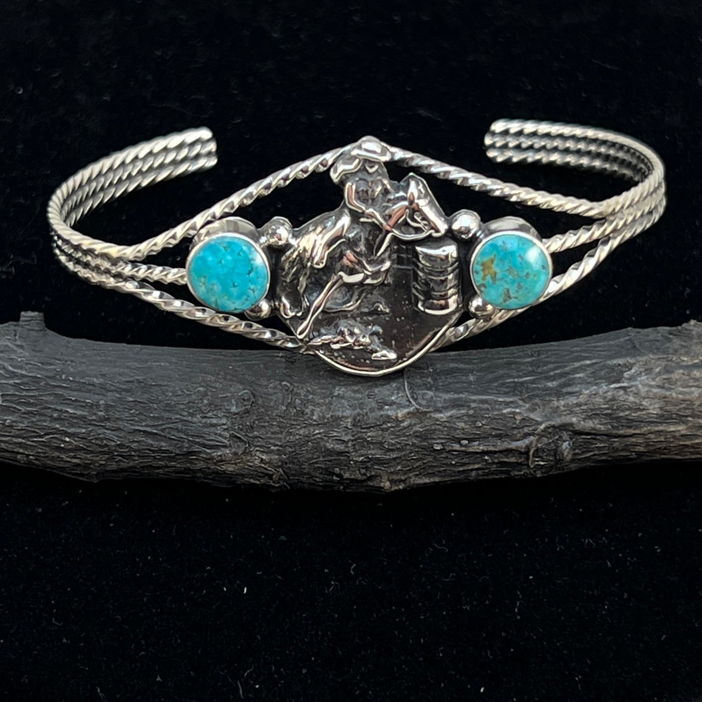 Barrel Racer Sterling silver turquoise cuff Bracelet Navajo handmade Marie Bahe 7