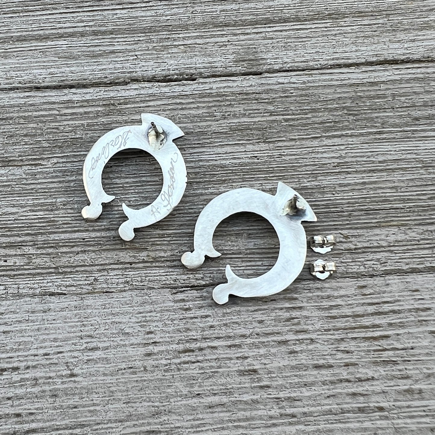 Red Mediterranean Coral Naja stud Earrings Navajo Adrienne Gordan Sterling Silver 3