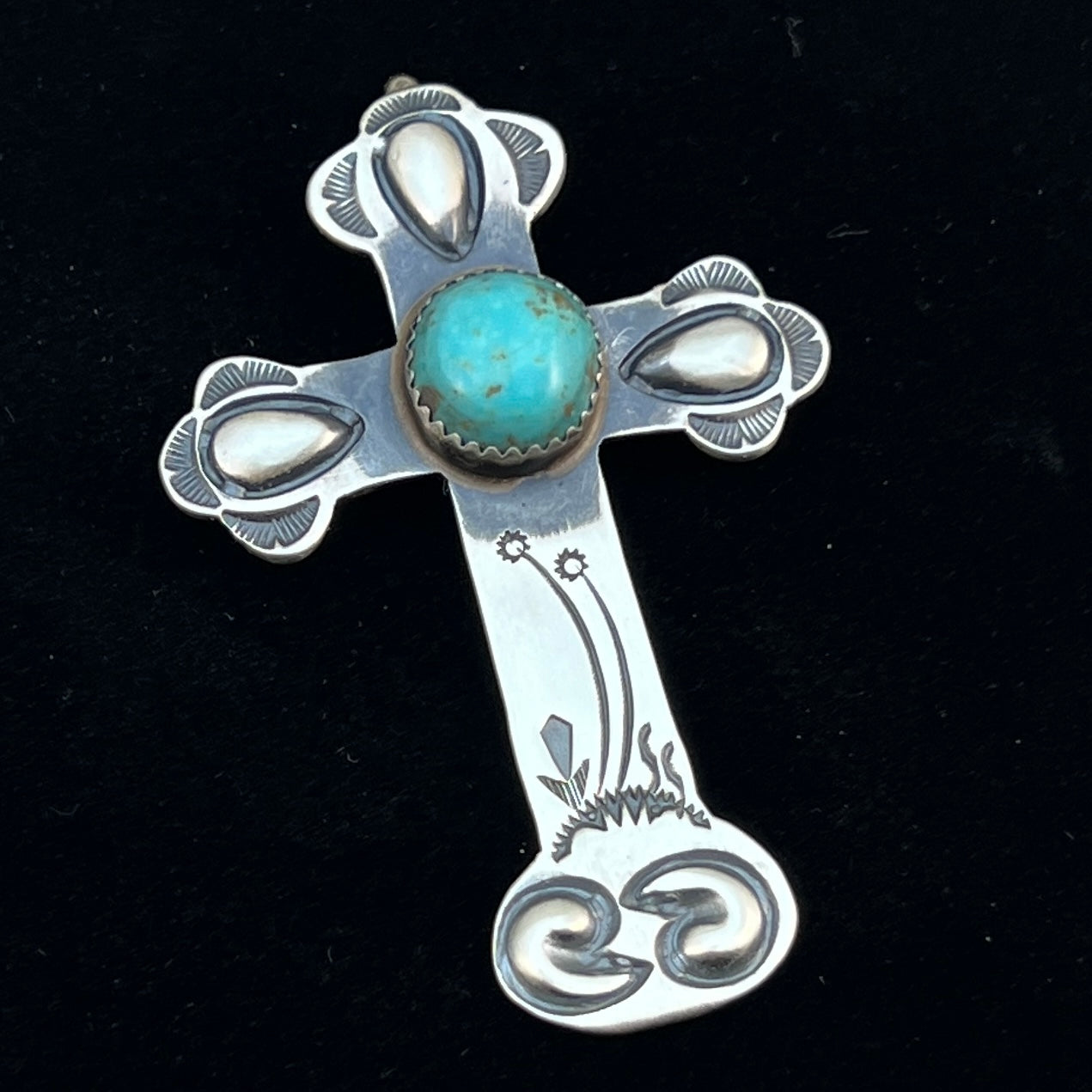 Turquoise Cross Pendant Sterling Silver Navajo handmade Martha Cayatineto