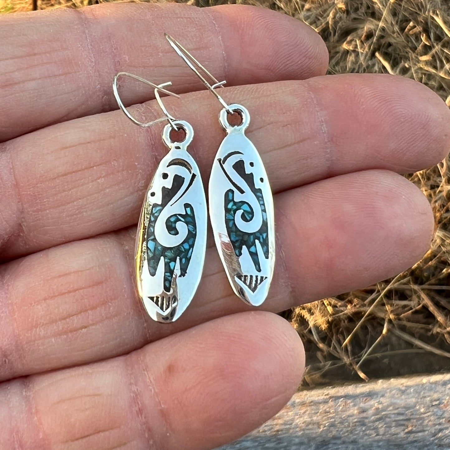Turquoise Chip inlay small lightweight dangle earrings Sterling silver Sally Shurley