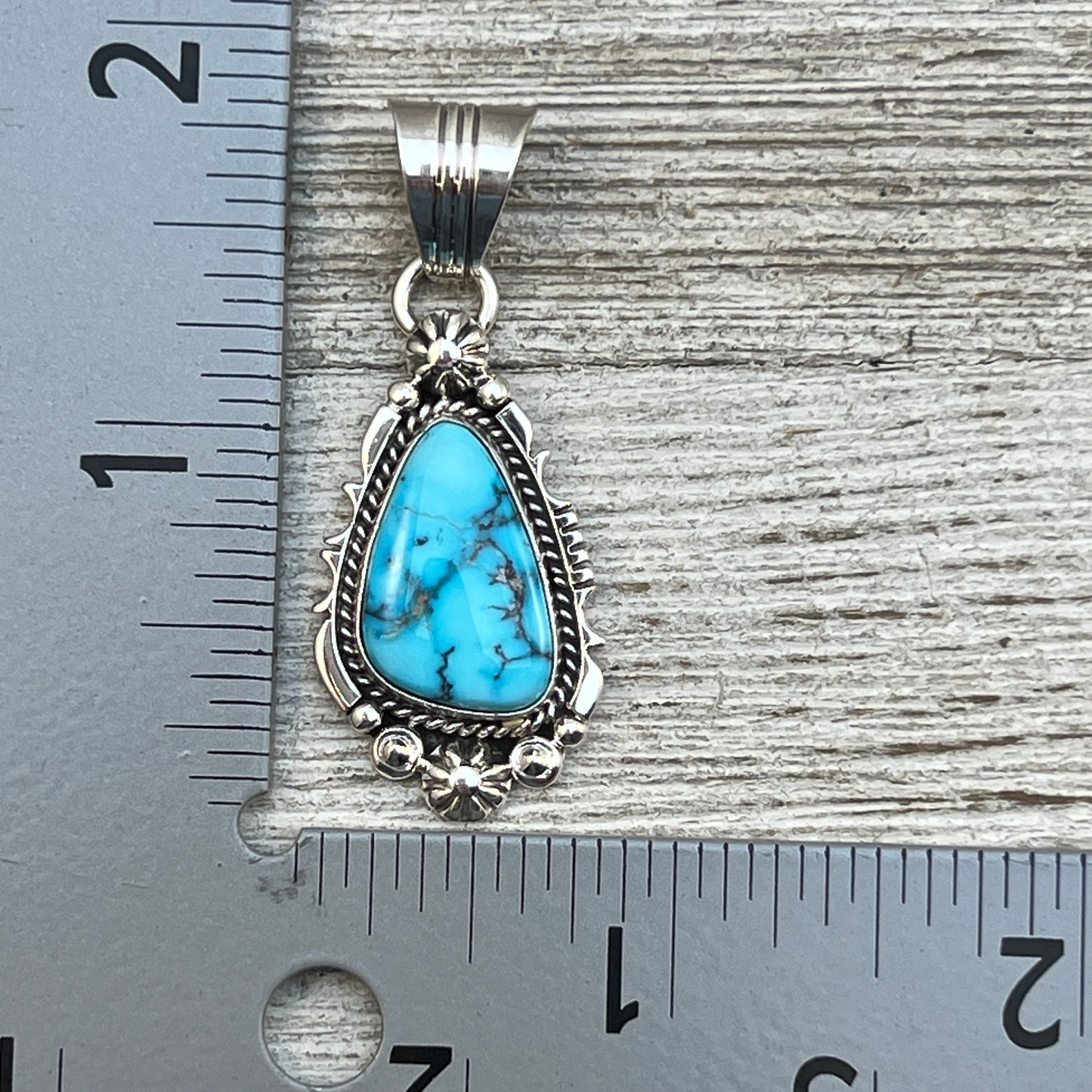 Blue Kingman Turquoise Pendant Navajo handmade Daniel Benally sterling silver