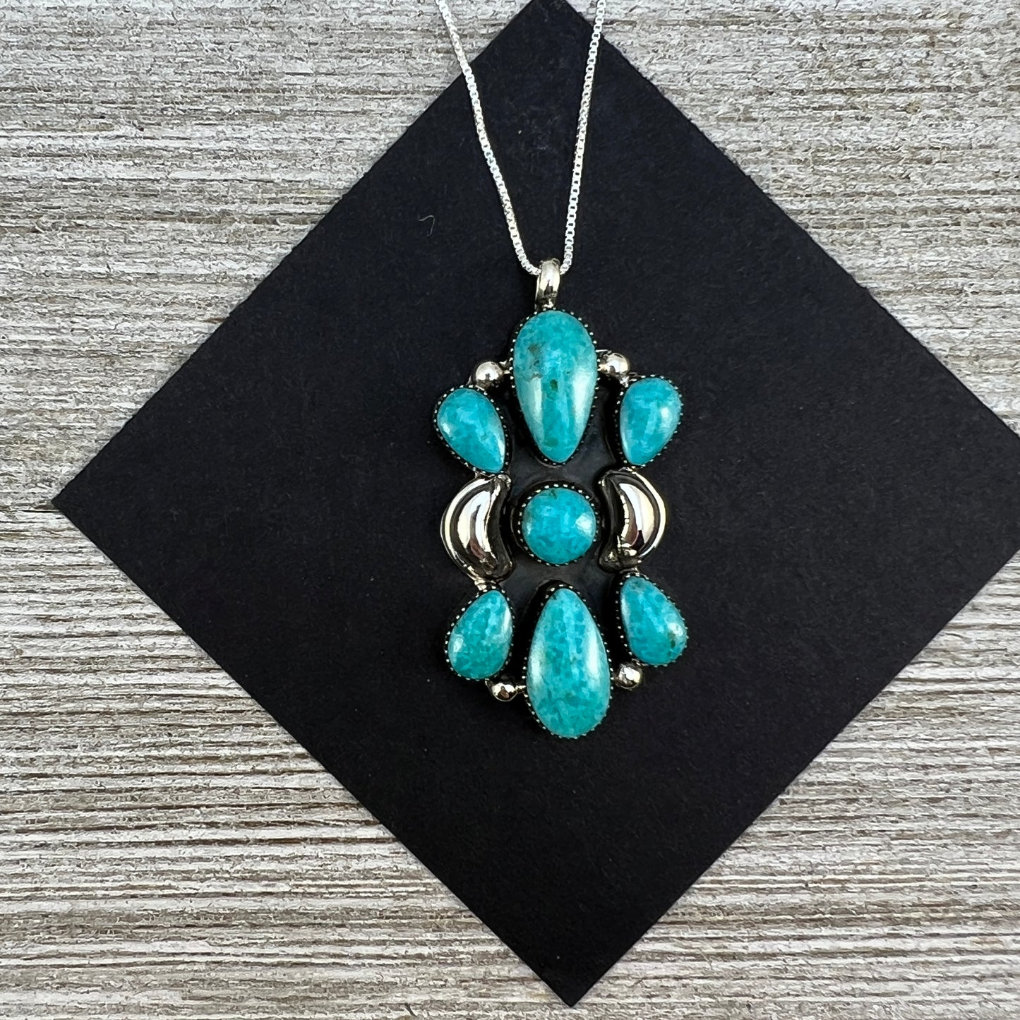 18" blue turquoise cluster necklace Sterling silver Navajo handmade Marie Bahe 2