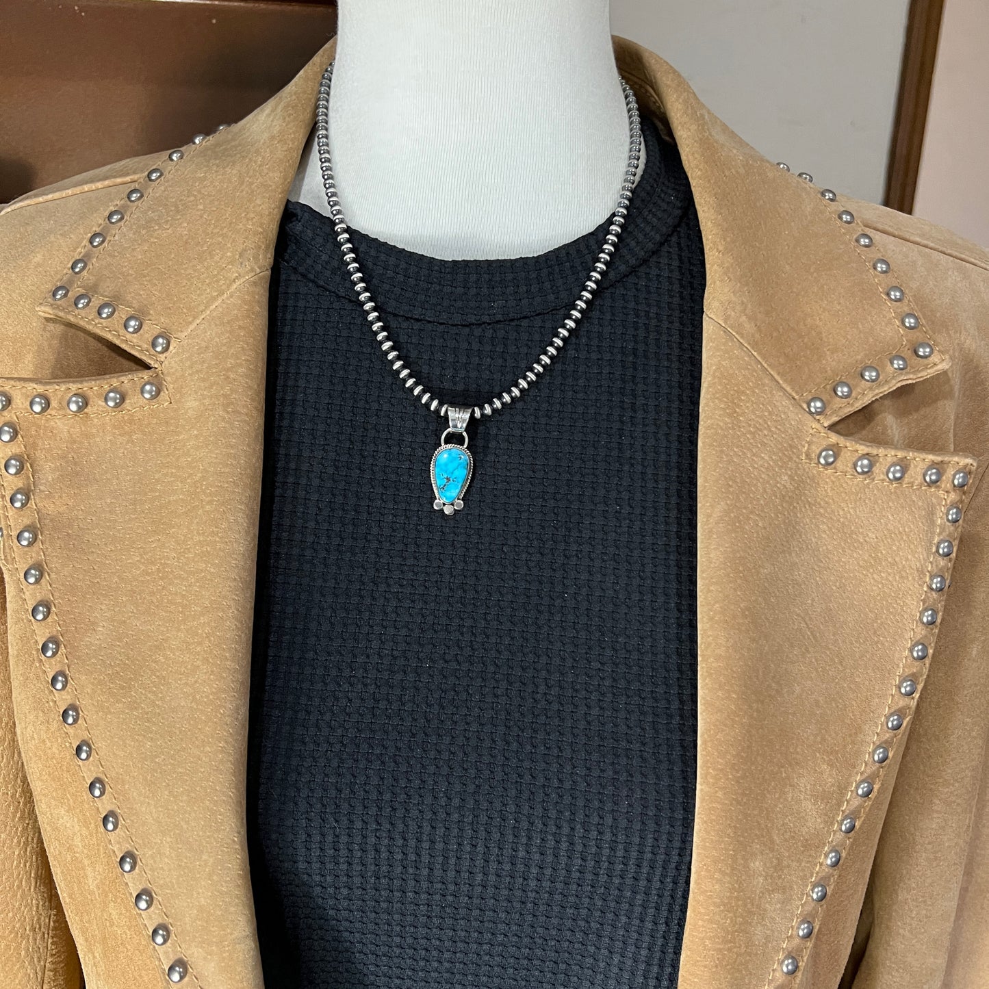 Blue Kingman Turquoise pendant Navajo handmade Sharon McCarthy Sterling Silver 13