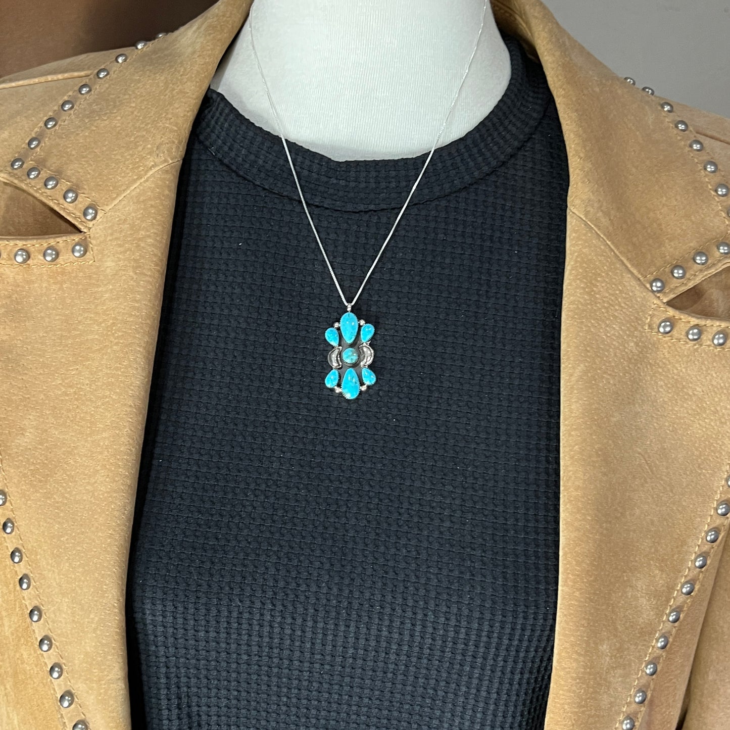 18" blue turquoise cluster necklace Sterling silver Navajo handmade Marie Bahe 3