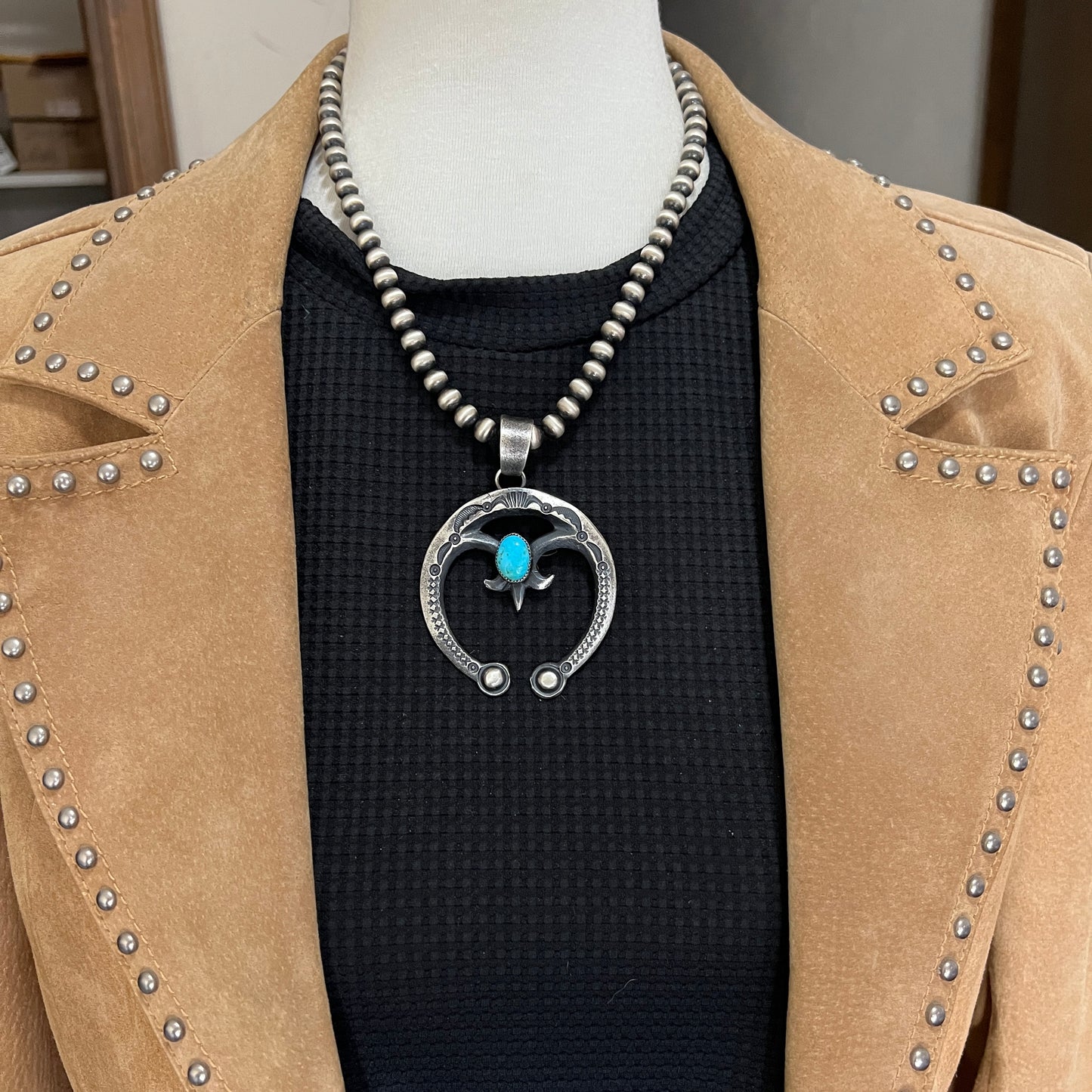 Tufa Cast Naja pendant sterling silver turquoise Navajo Eva and Linberg Billah 3
