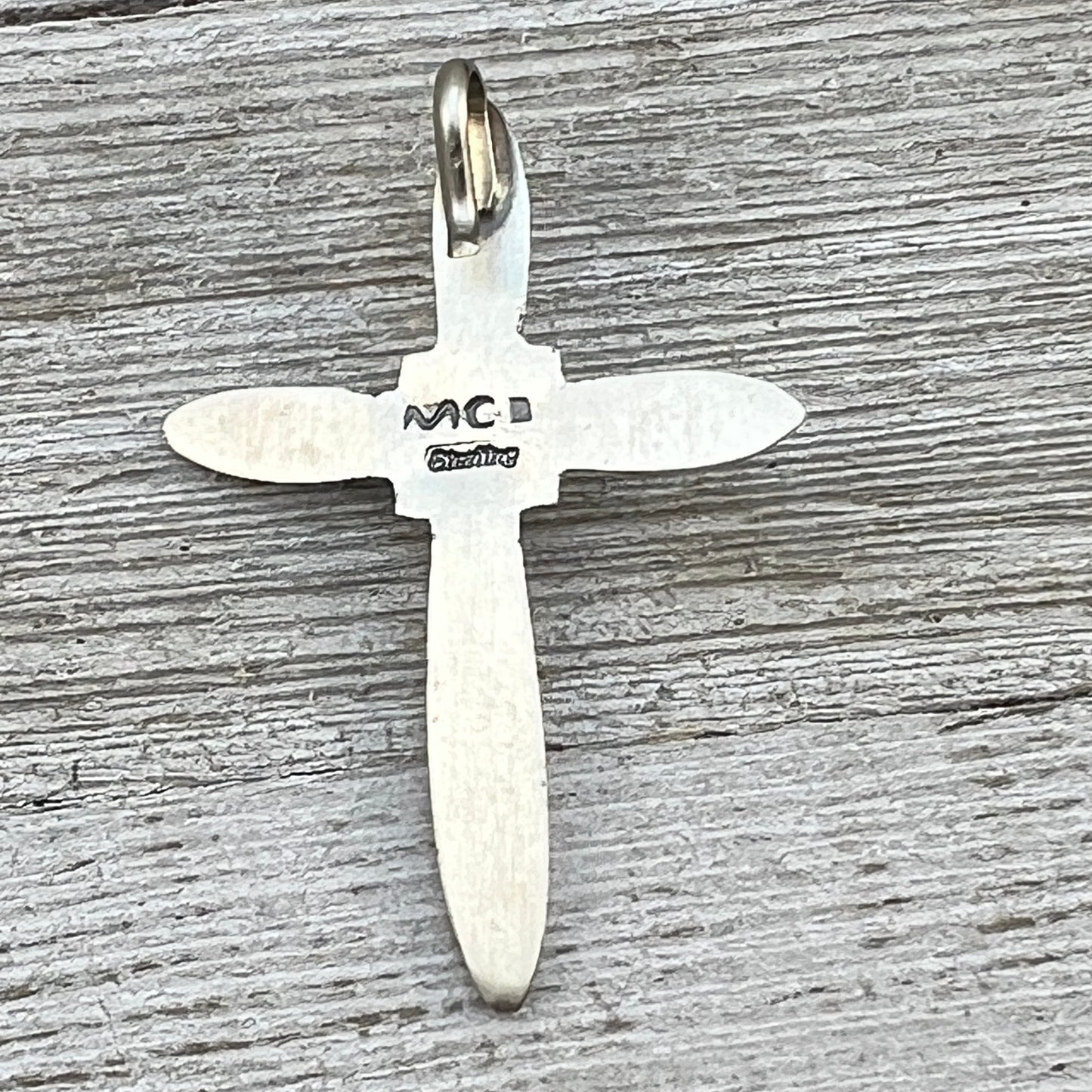 Narrow Turquoise Cross Pendant Sterling Silver Navajo handmade Martha Cayatineto
