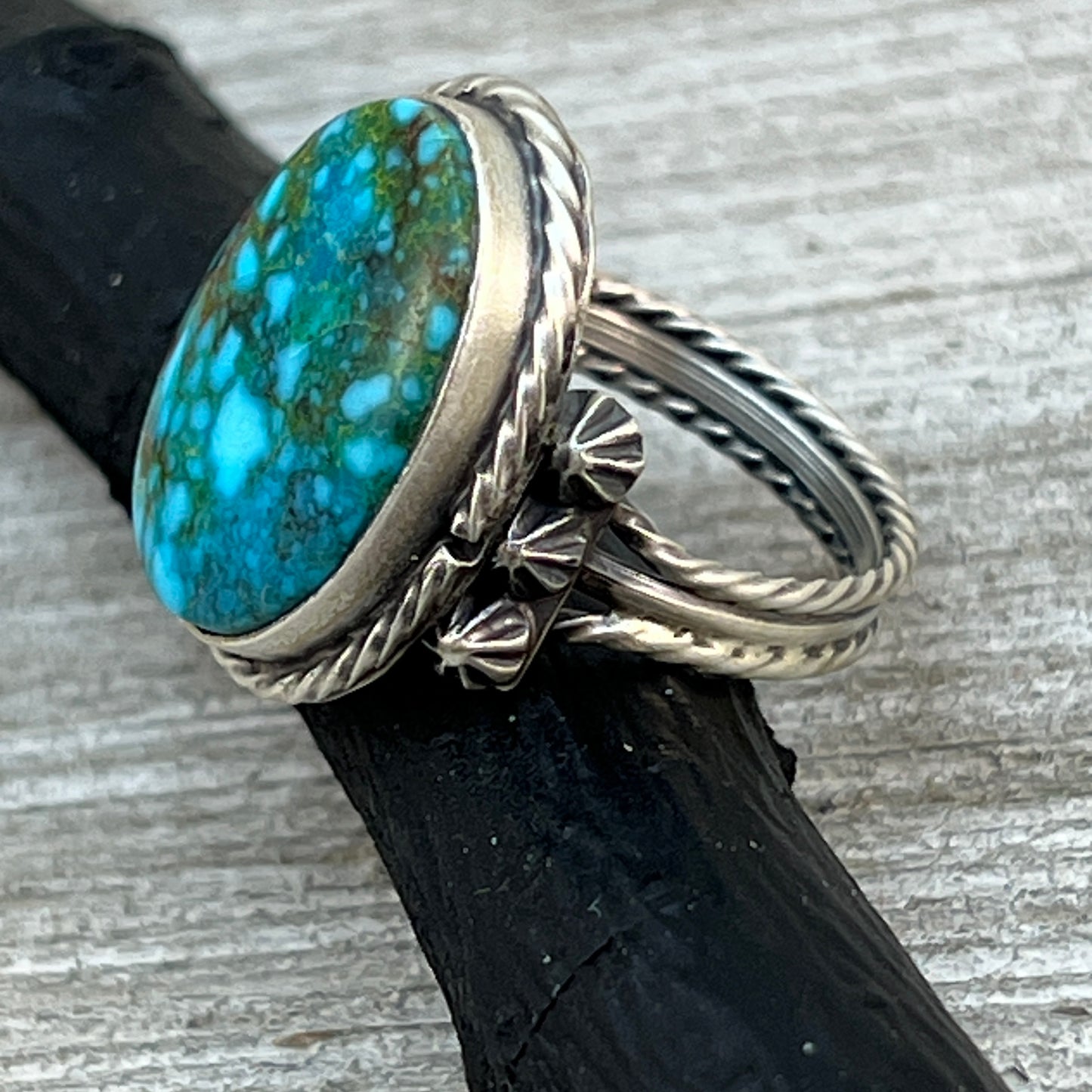 Size 8.5 Blue Kingman Turquoise Sterling Silver Ring Samuel Yellowhair Navajo