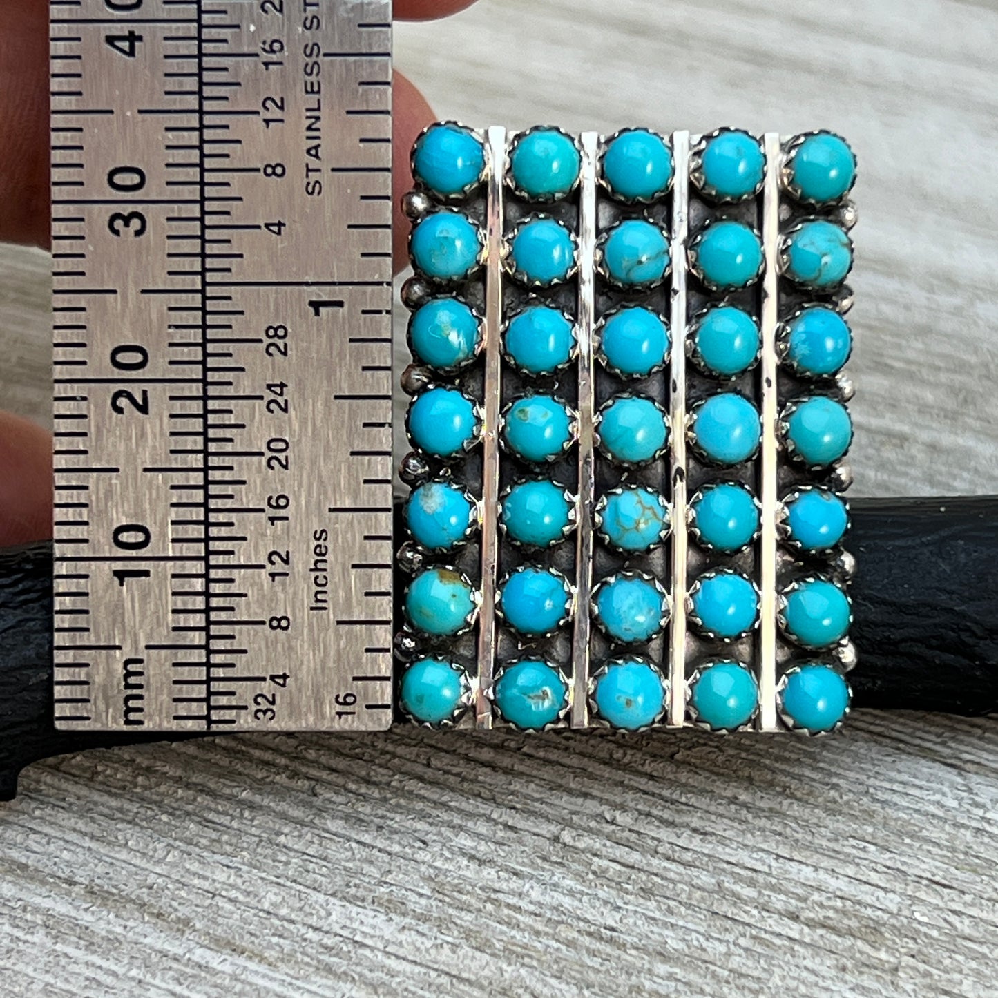 Size 10 Turquoise Zuni Snake Eye Dot Row Ring Kenny Lonjose Sterling Silver