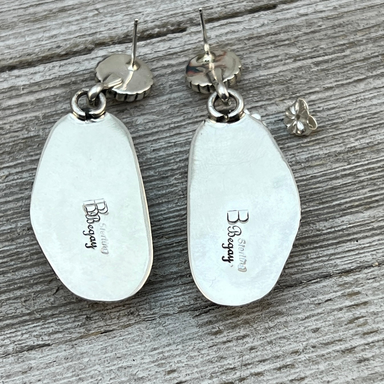 Blue Campitos Earrings, sterling silver dangle Navajo handmade Begay
