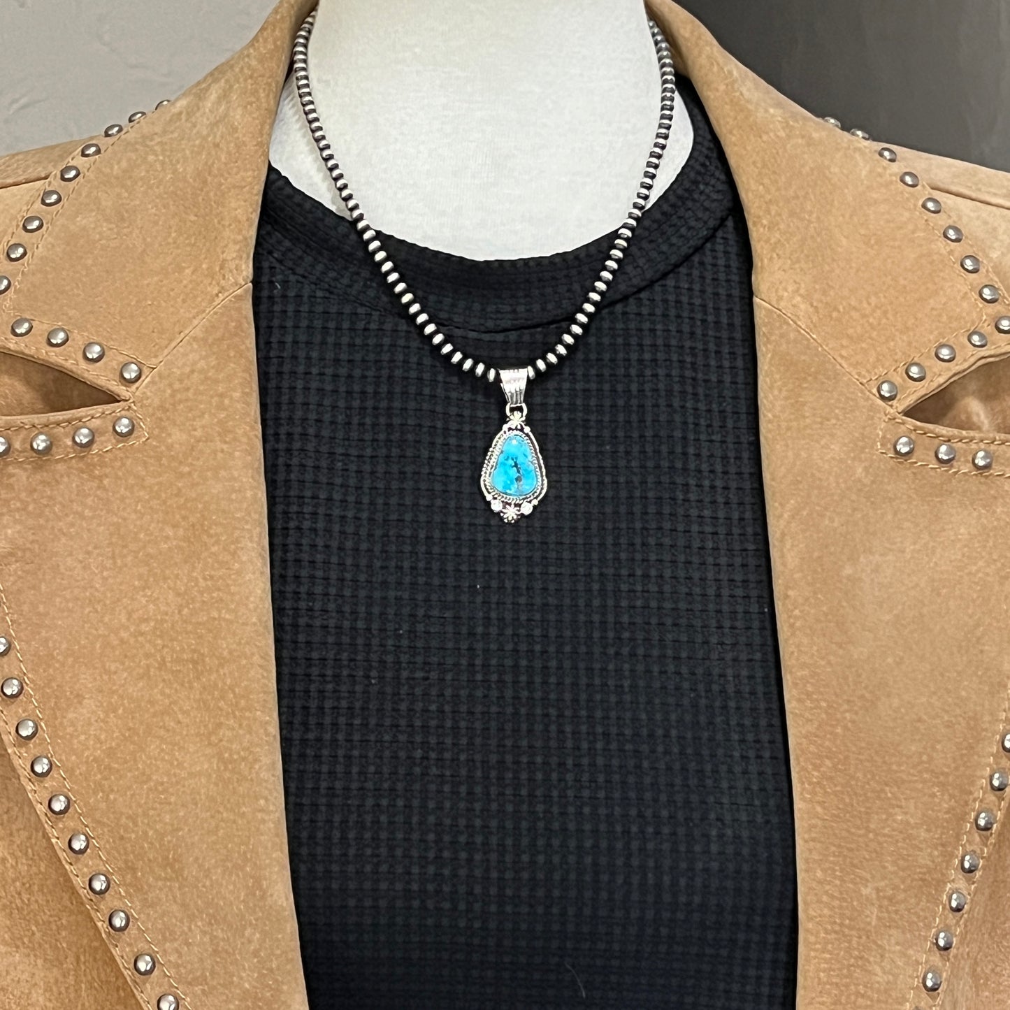 Blue Kingman Turquoise Pendant Navajo handmade Daniel Benally sterling silver