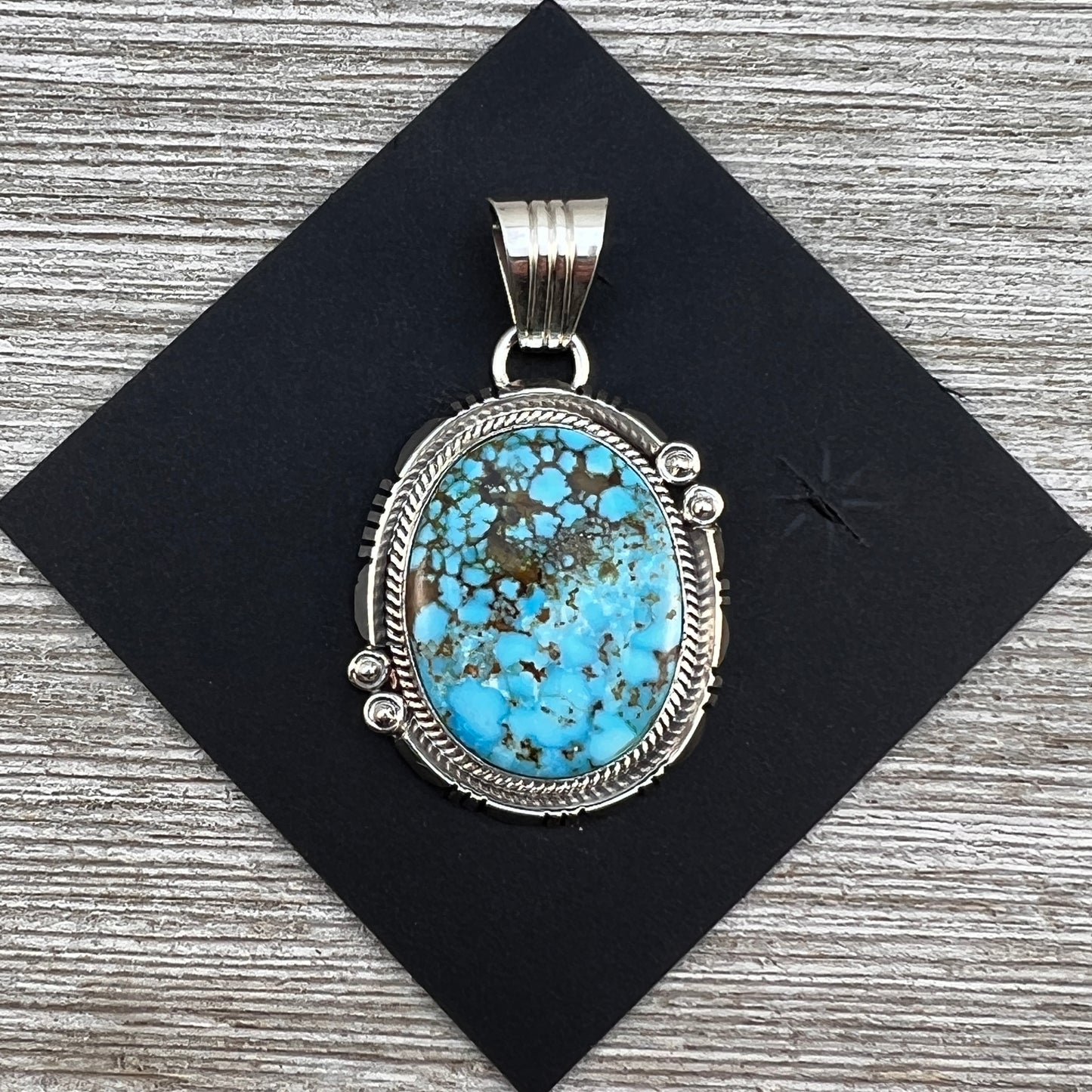 Natural Blue Kingman Turquoise Pendant 1, Sterling Silver Daniel Benally
