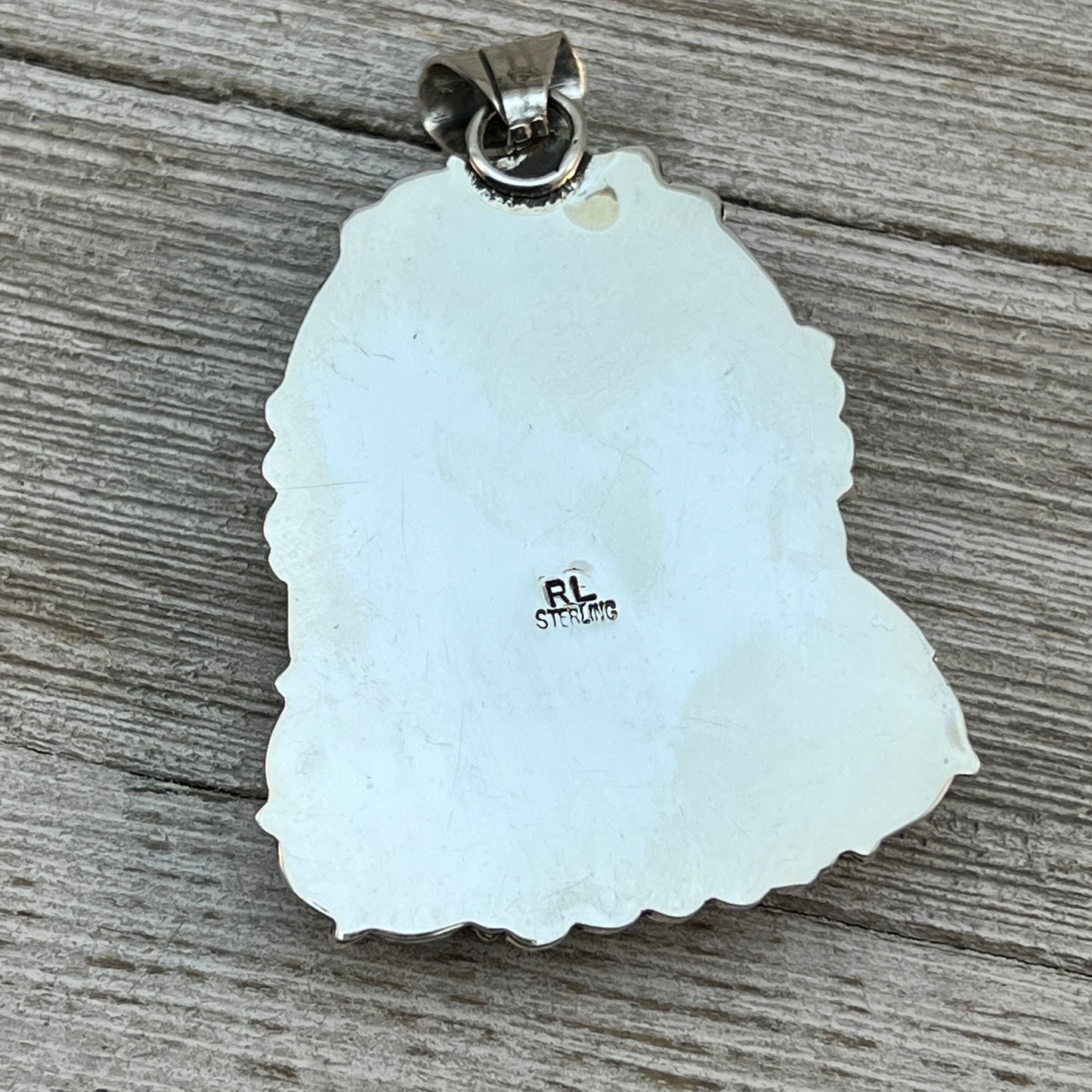 Smokey Blue Kingman Turquoise large Pendant Navajo Rita Long Sterling silver