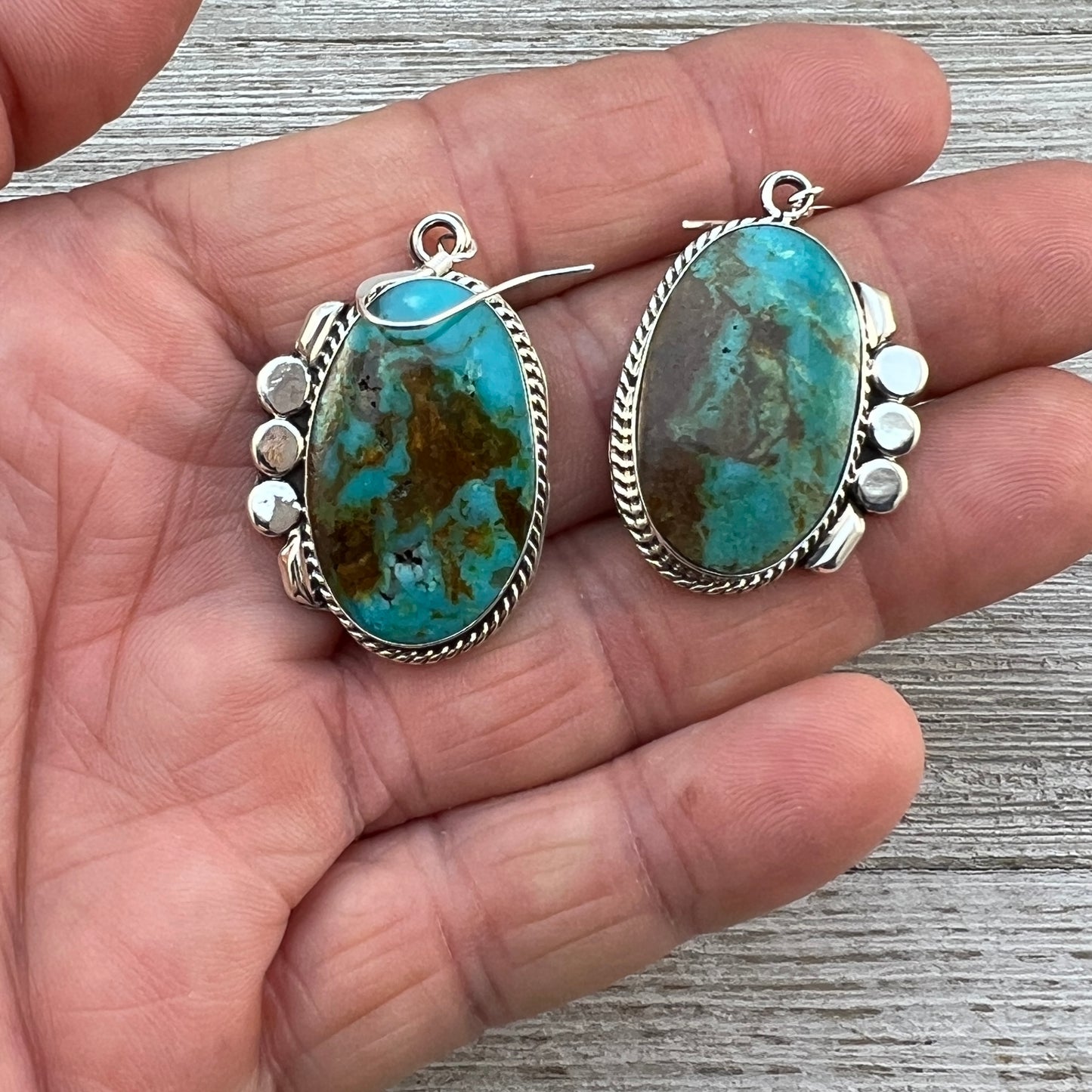 Turquoise Dangle Earrings sterling silver Navajo Leroy Silversmith
