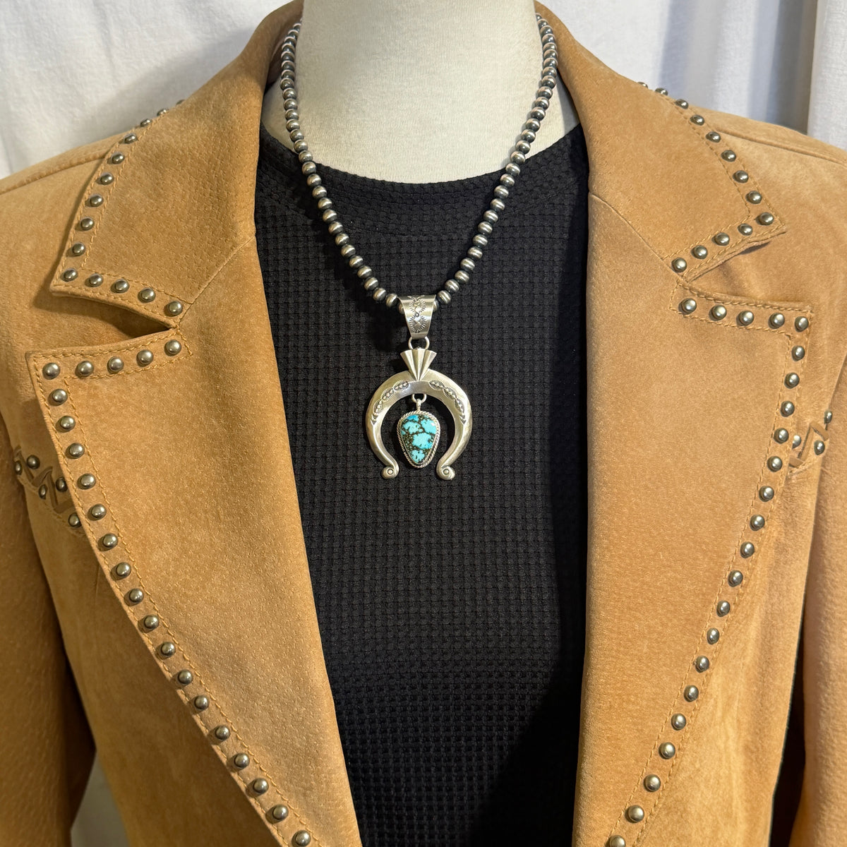Blue Kingman Turquoise Naja Pendant Sterling silver Sharon McCarthy Navajo Handmade PD1
