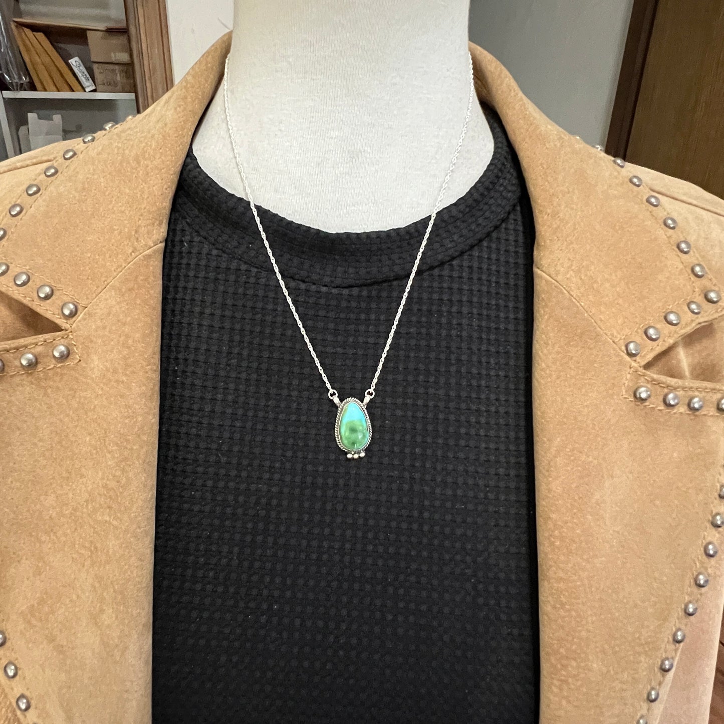18 1/2" Sonoran Gold Turquoise Sterling silver Necklace Navajo handmade Sharon McCarthy