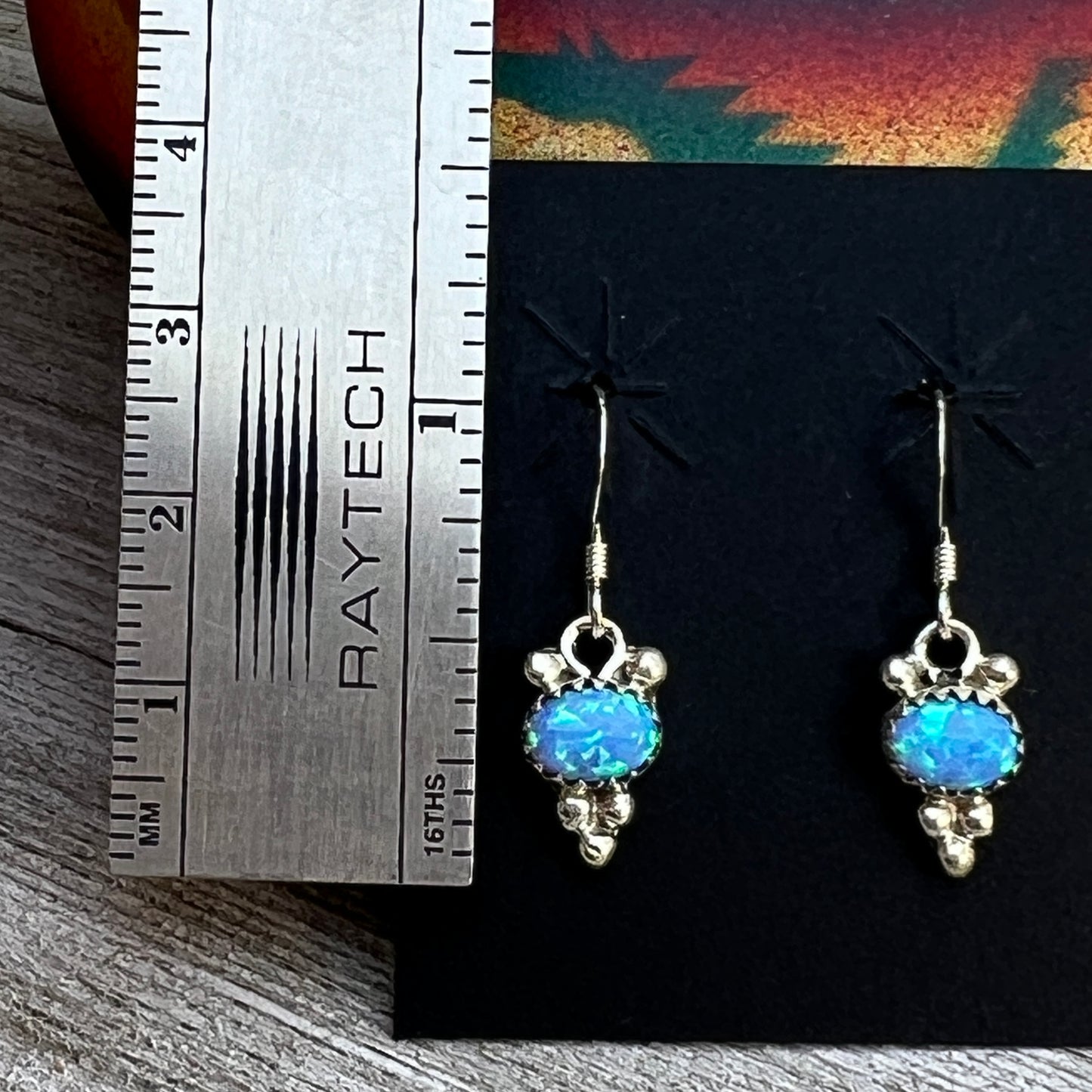Dainty blue Opal Dangle earrings, small handmade Sterling Silver