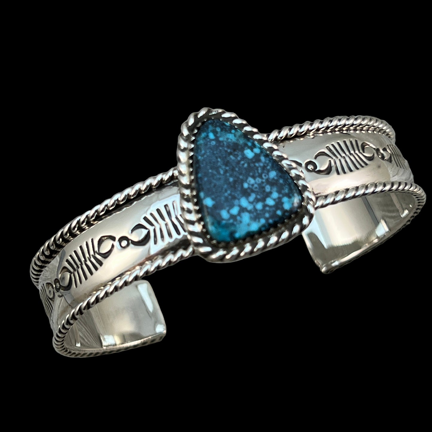 7" Blue Kingman Spiderweb Turquoise Cuff Bracelet Navajo Jason Bahe signed