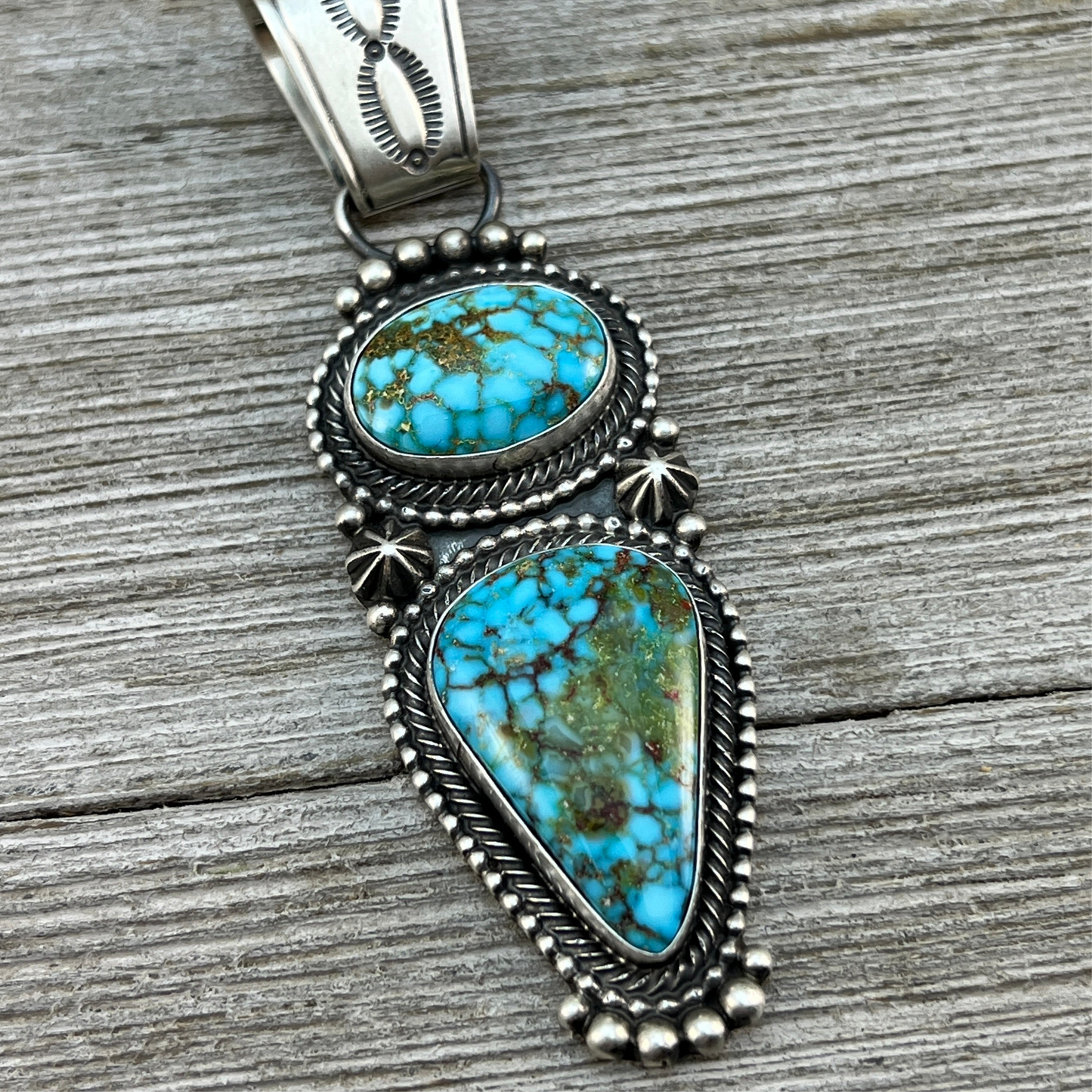 Blue Kingman Turquoise Pendant 7 Navajo handmade Sterling Silver Tom Lewis