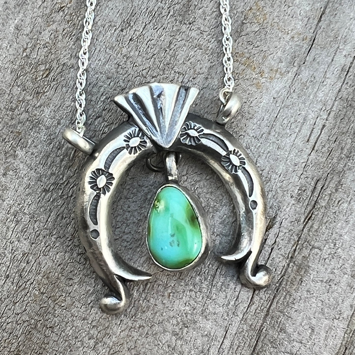 19" Sonoran Turquoise Naja Necklace Sterling silver Navajo Gary Shorty 565