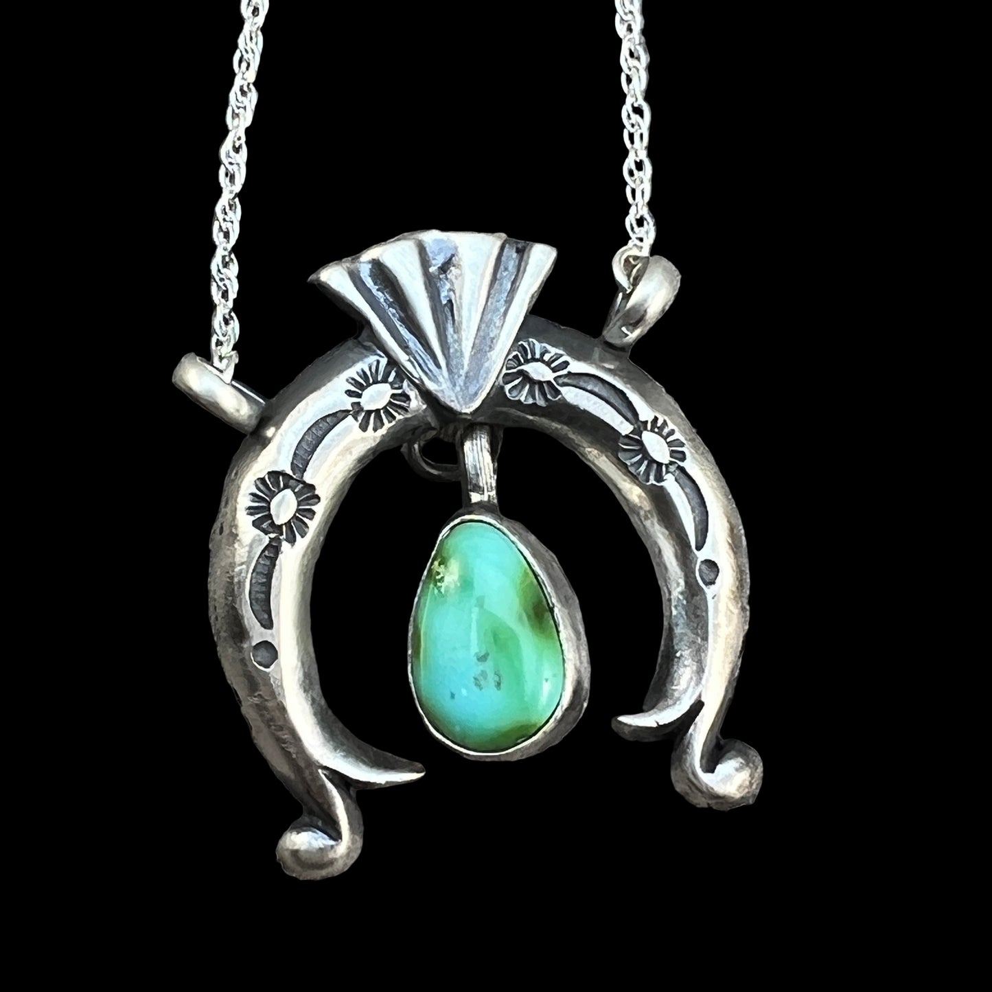 19" Sonoran Turquoise Naja Necklace Sterling silver Navajo Gary Shorty 565