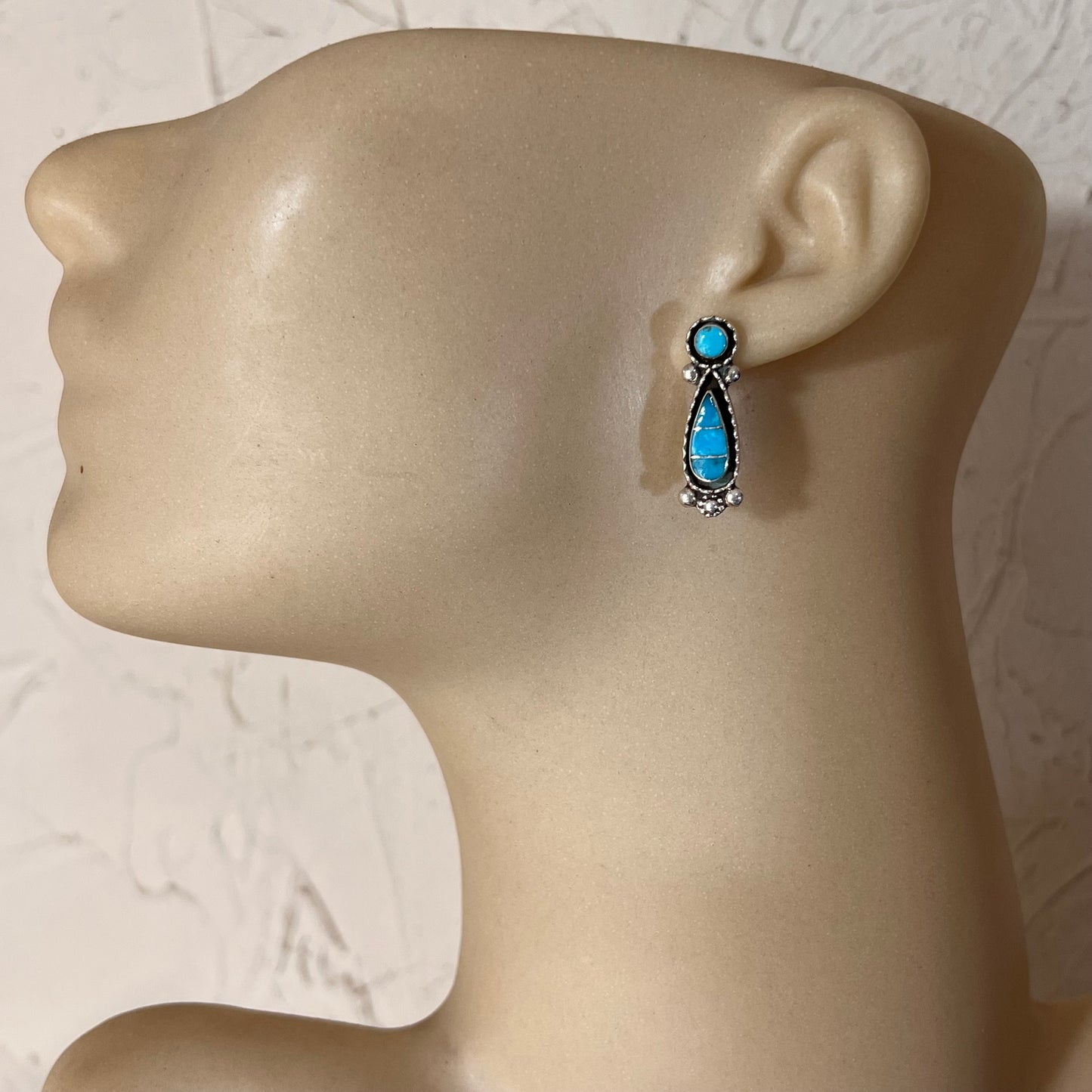 Sterling silver turquoise inlay teardrop stud earring #1, simple design Carina Leekity